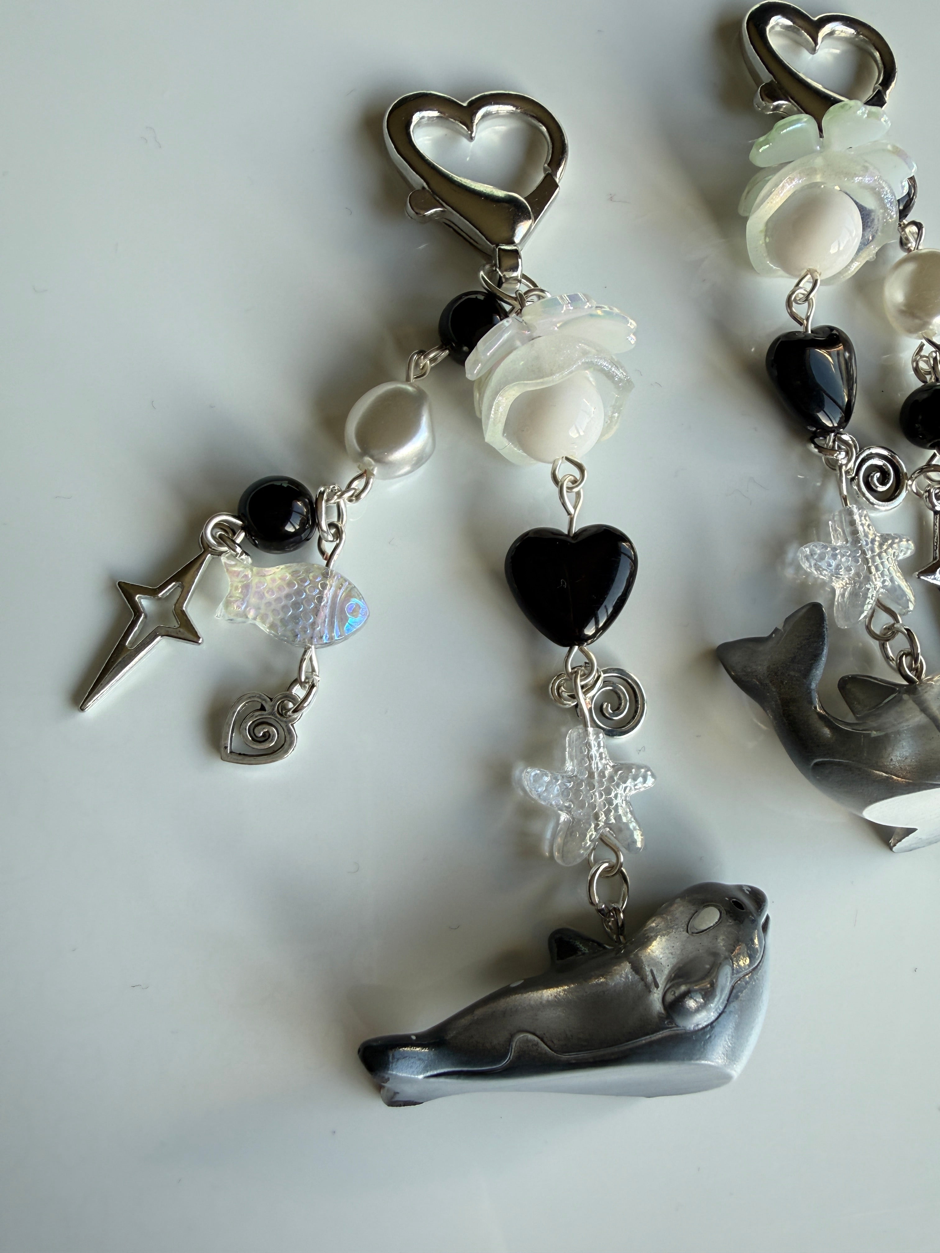 Galaxy Whale & Orca Kawaii Keychain – Cosmic Ocean Friend Bag Charm, Cute Space Whale Charm, Handmade Galaxy Sea Creature Keychain