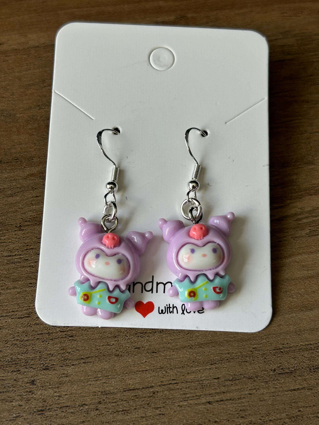 Handmade Cute Sanrio Spring Themed Kuromi Charm Sterling Silver Earrings