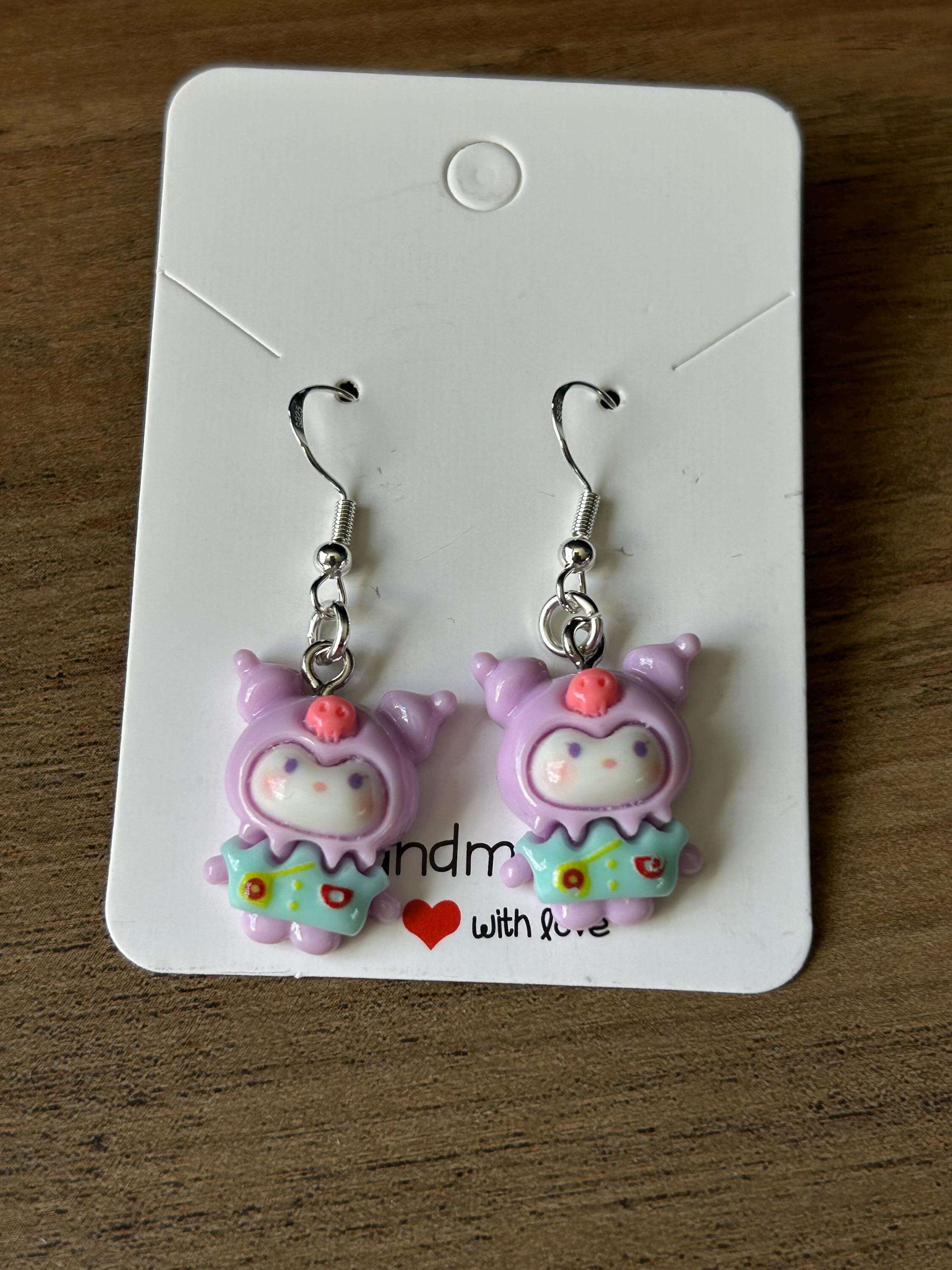 Handmade Cute Sanrio Spring Themed Kuromi Charm Sterling Silver Earrings