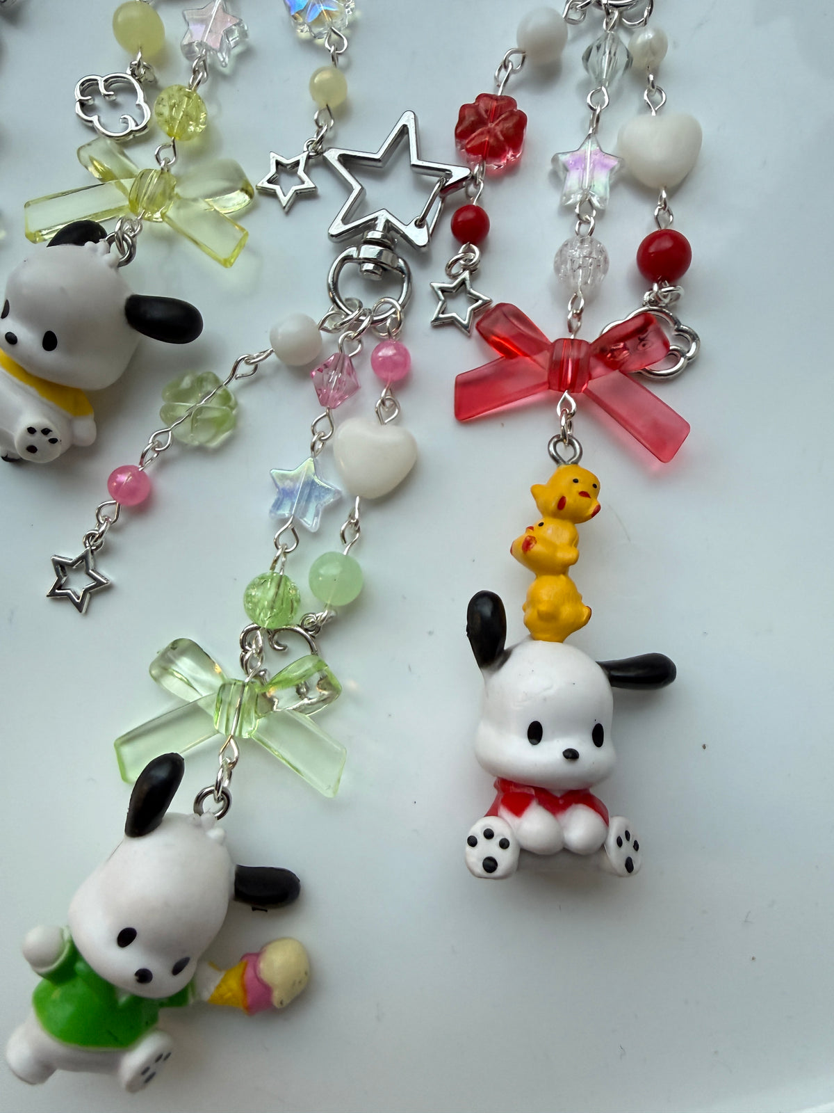 Kawaii Pochacco Beaded Keychain 🎀⭐ | Pastel Bow Bag Charm