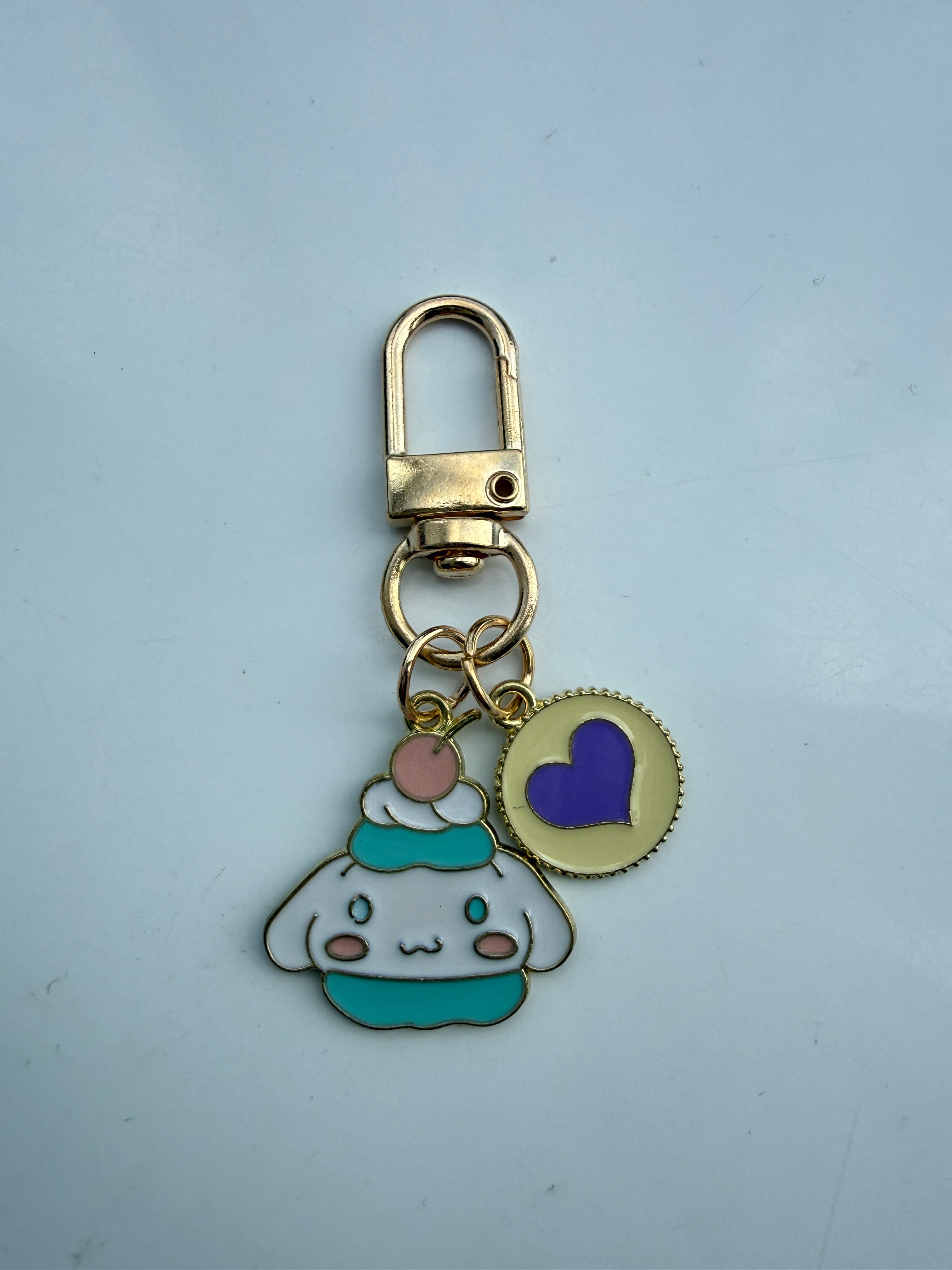 Handmade Kawaii Sanrio themed keyring, gold coloured enamel Keyring