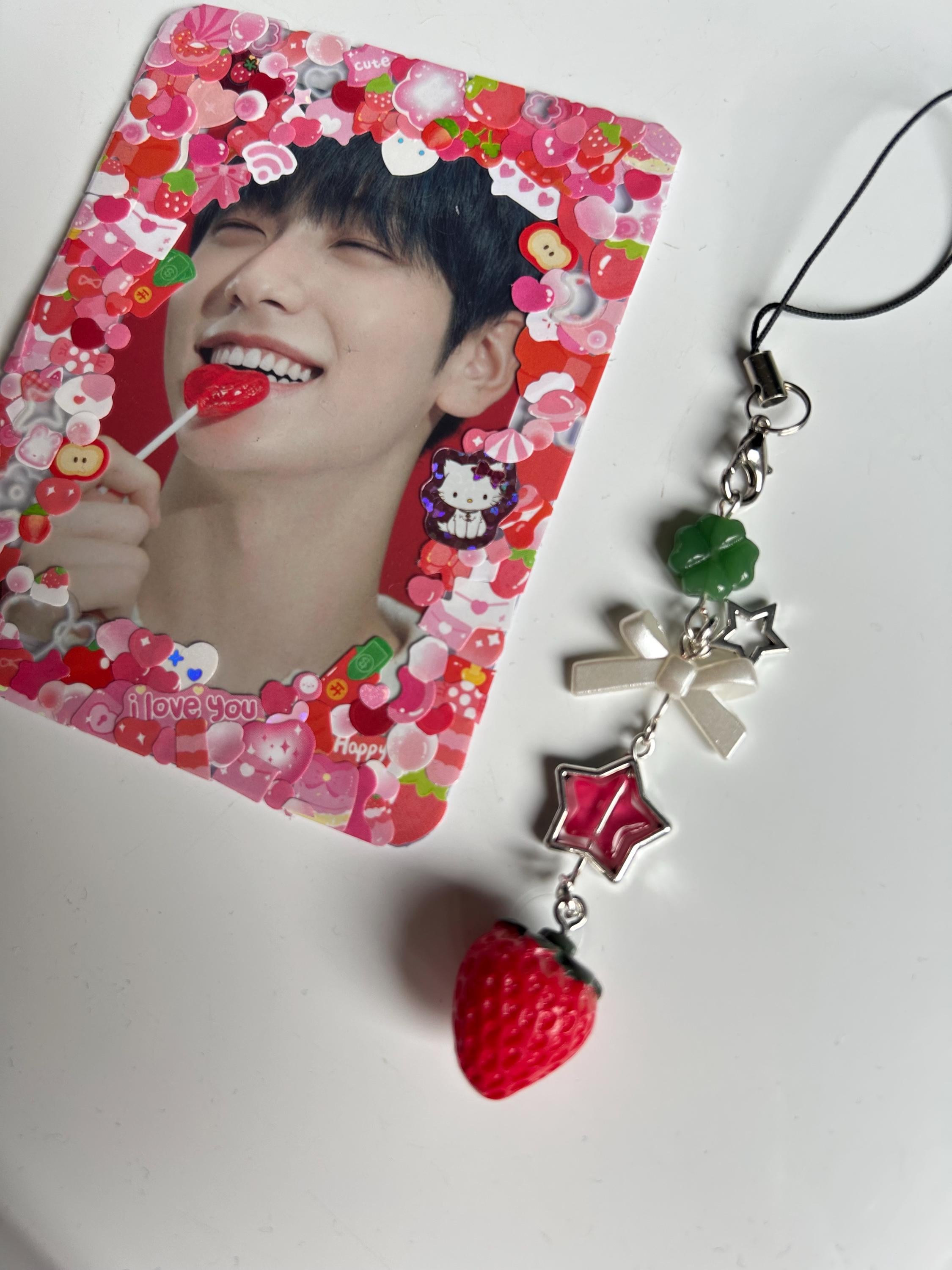 HANDMADE Cute Cottagecore Strawberry Phone Charms Solid Green Red Star