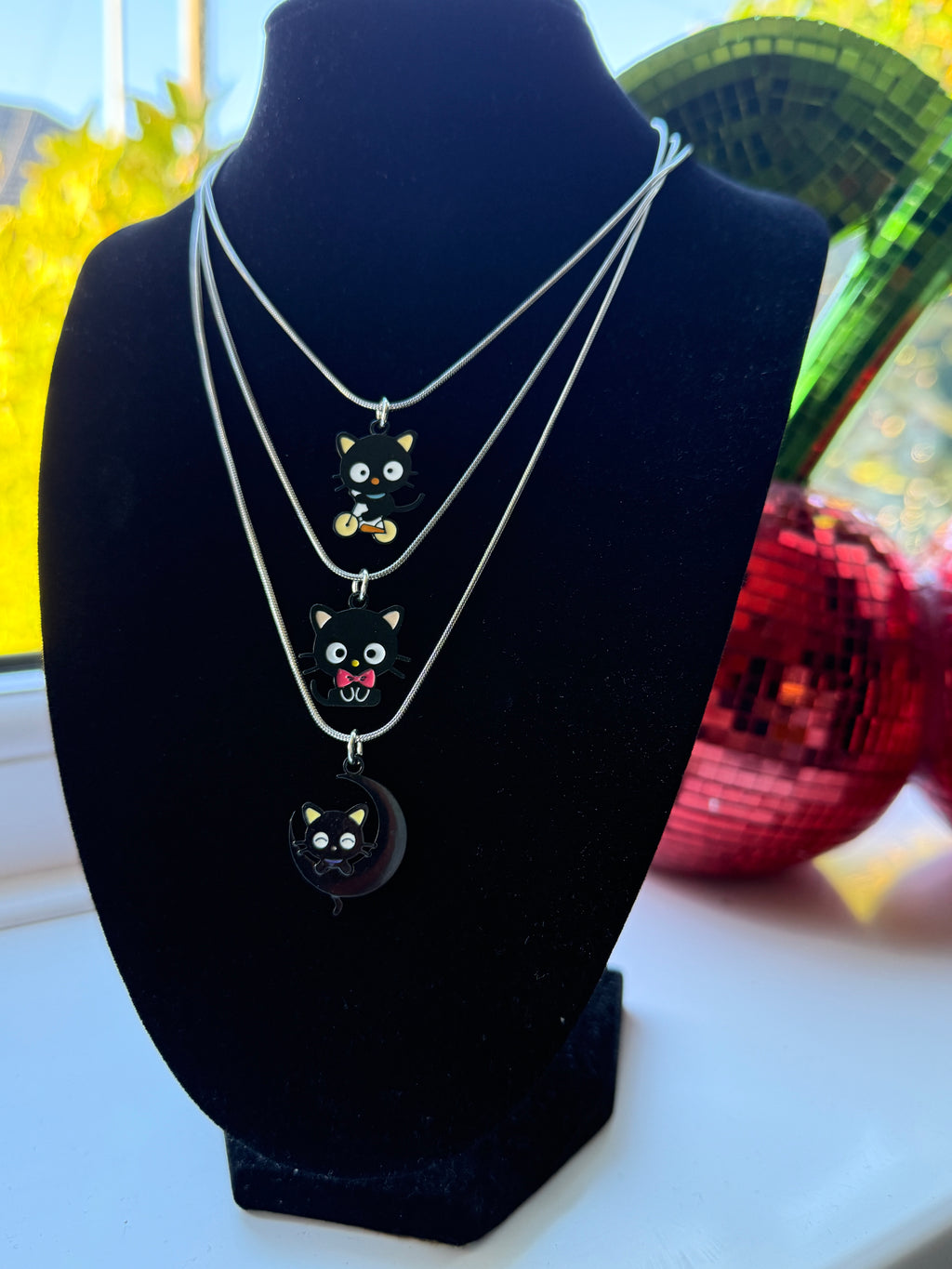 Kawaii Black Cat Charm Necklace – Stainless Steel Snake Chain