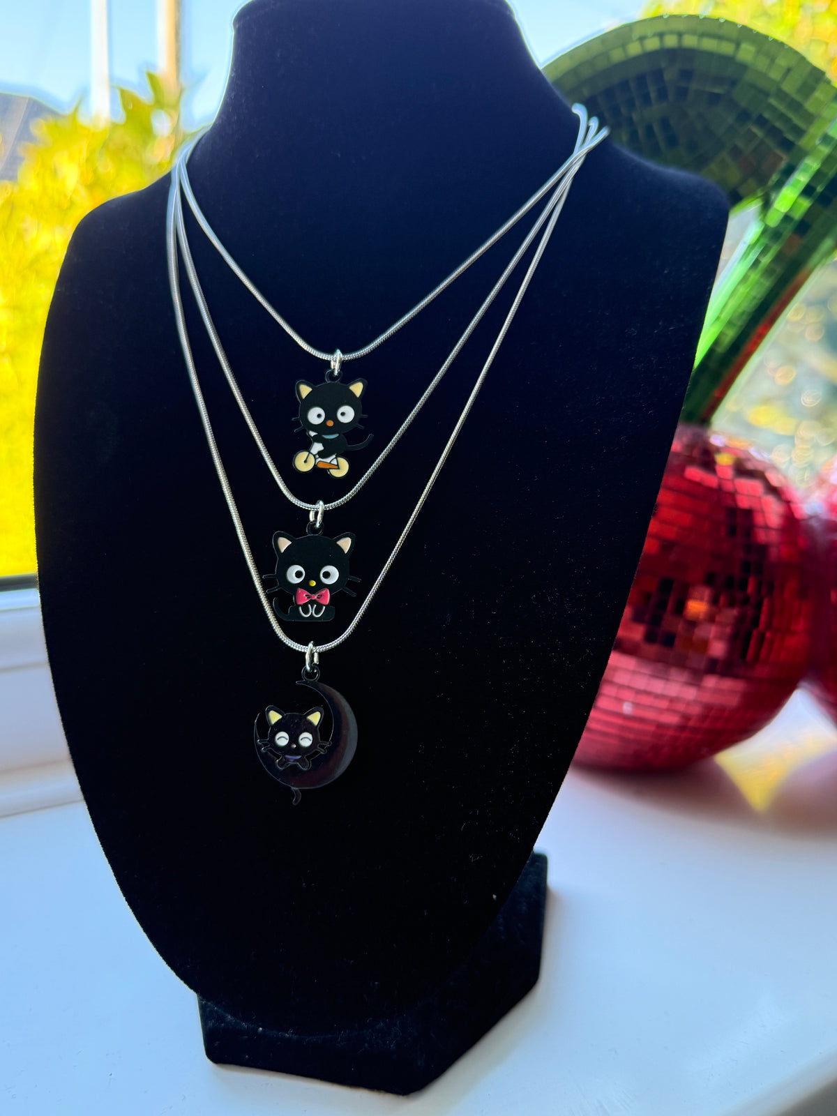 Kawaii Black Cat Charm Necklace – Stainless Steel Snake Chain