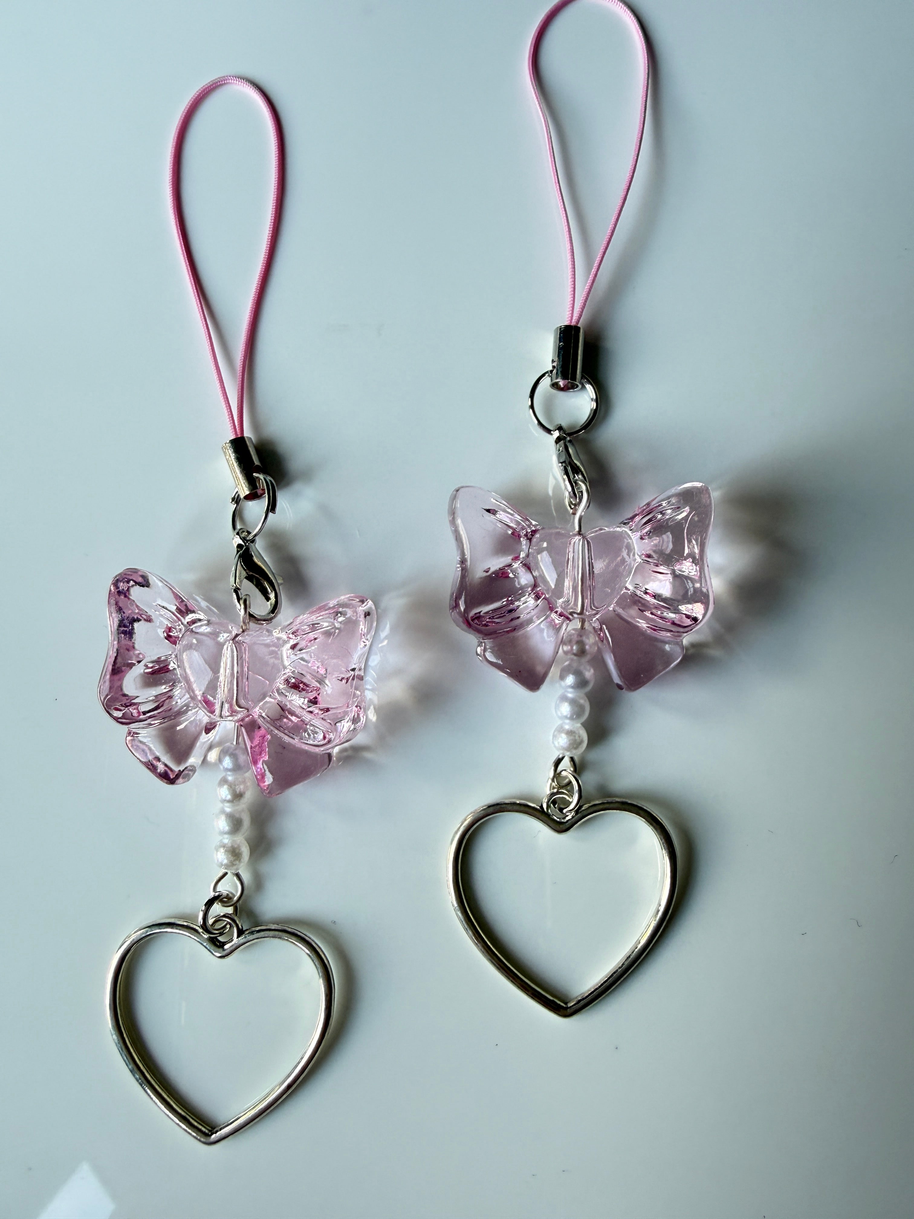 Coquette Pink Bow Phone Charm – Pearl Heart