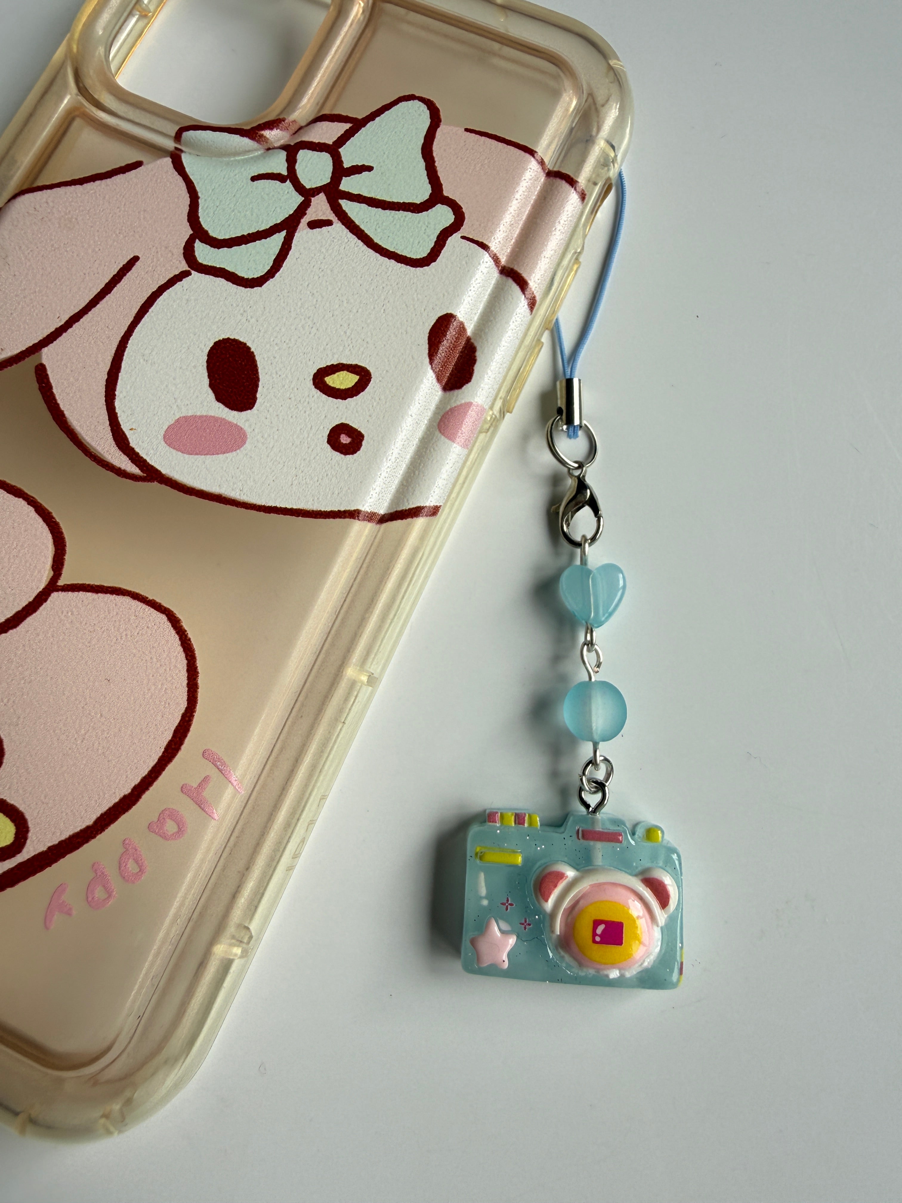 Kawaii Jelly Camera Phone Charm – Cute Pastel Beaded Strap | Handmade Y2K Harajuku Aesthetic Accessory