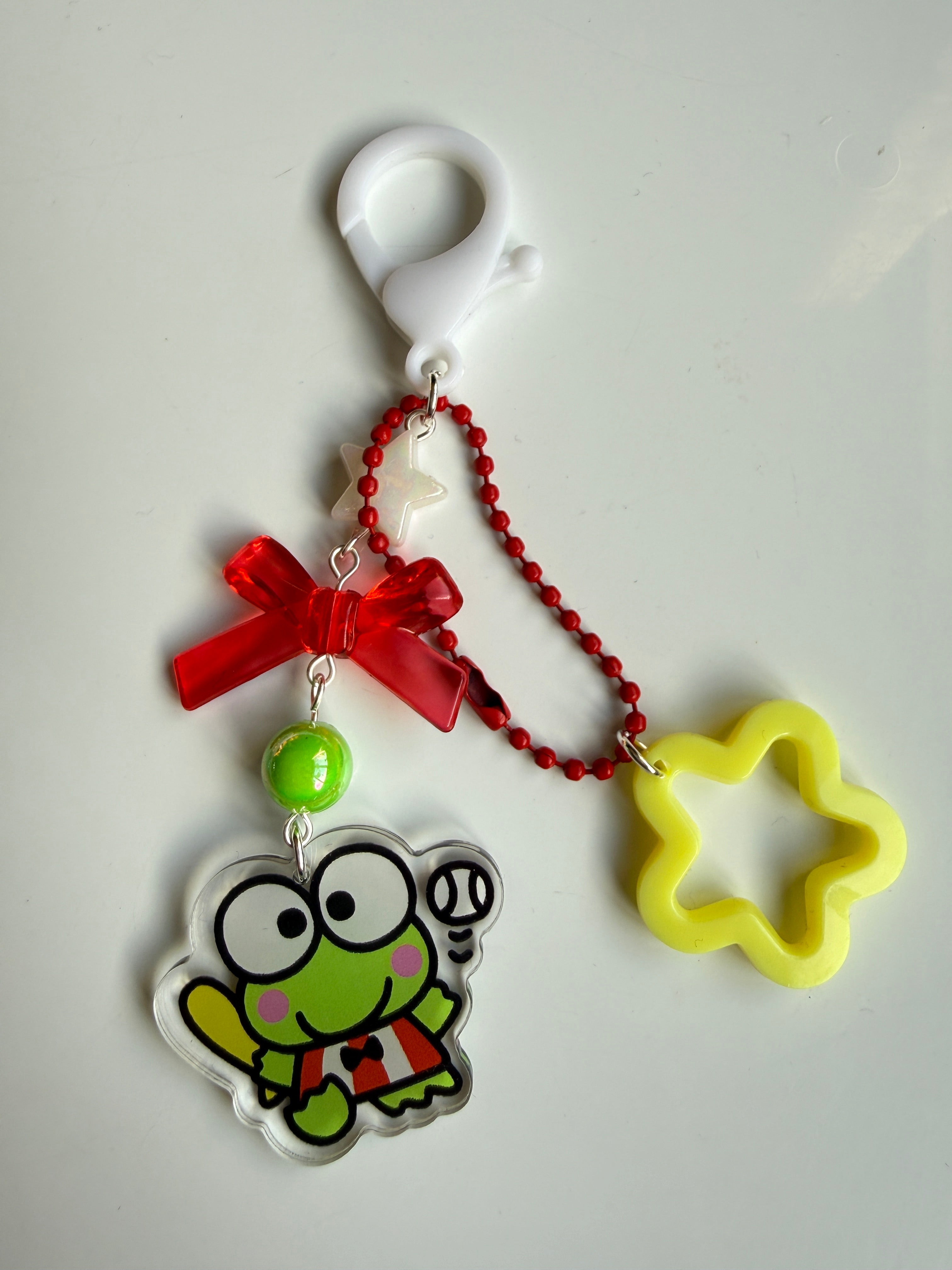 Kawaii Frog Phone Charm Keychain – Keroppi Inspired Beaded Bag Charm, Cute Y2K Phone Strap, Handmade Kawaii Gift
