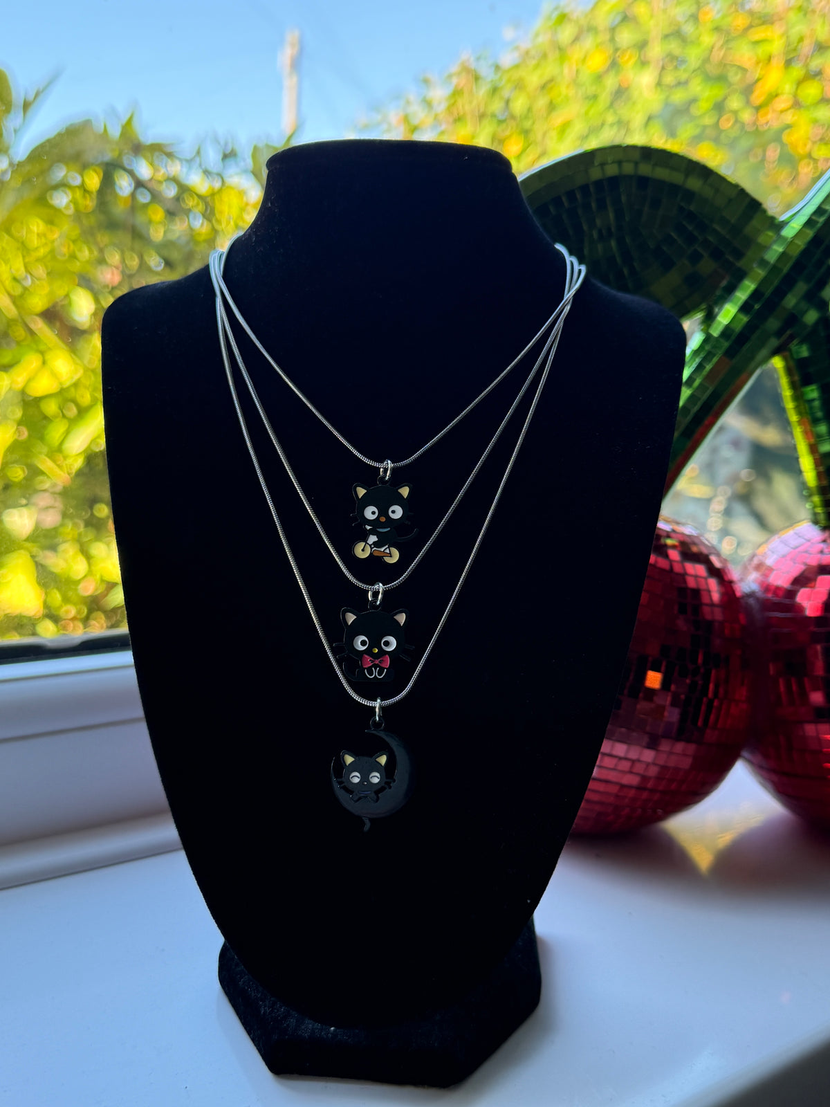 Kawaii Black Cat Charm Necklace – Stainless Steel Snake Chain