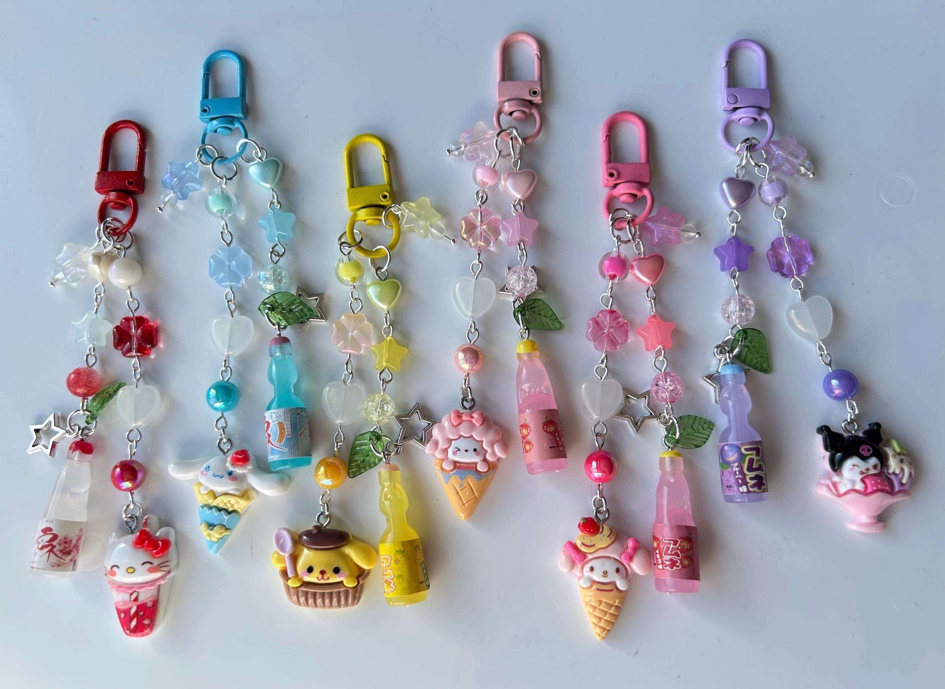HANDMADE Kawaii Cute Sanrio Desserts Ramune Drink Bottle Keychains