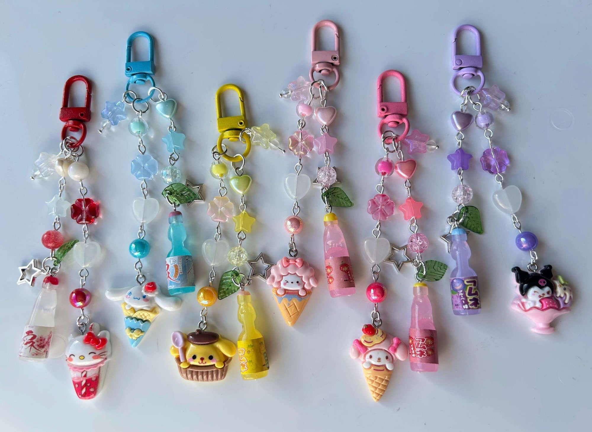HANDMADE Kawaii Cute Sanrio Desserts Ramune Drink Bottle Keychains