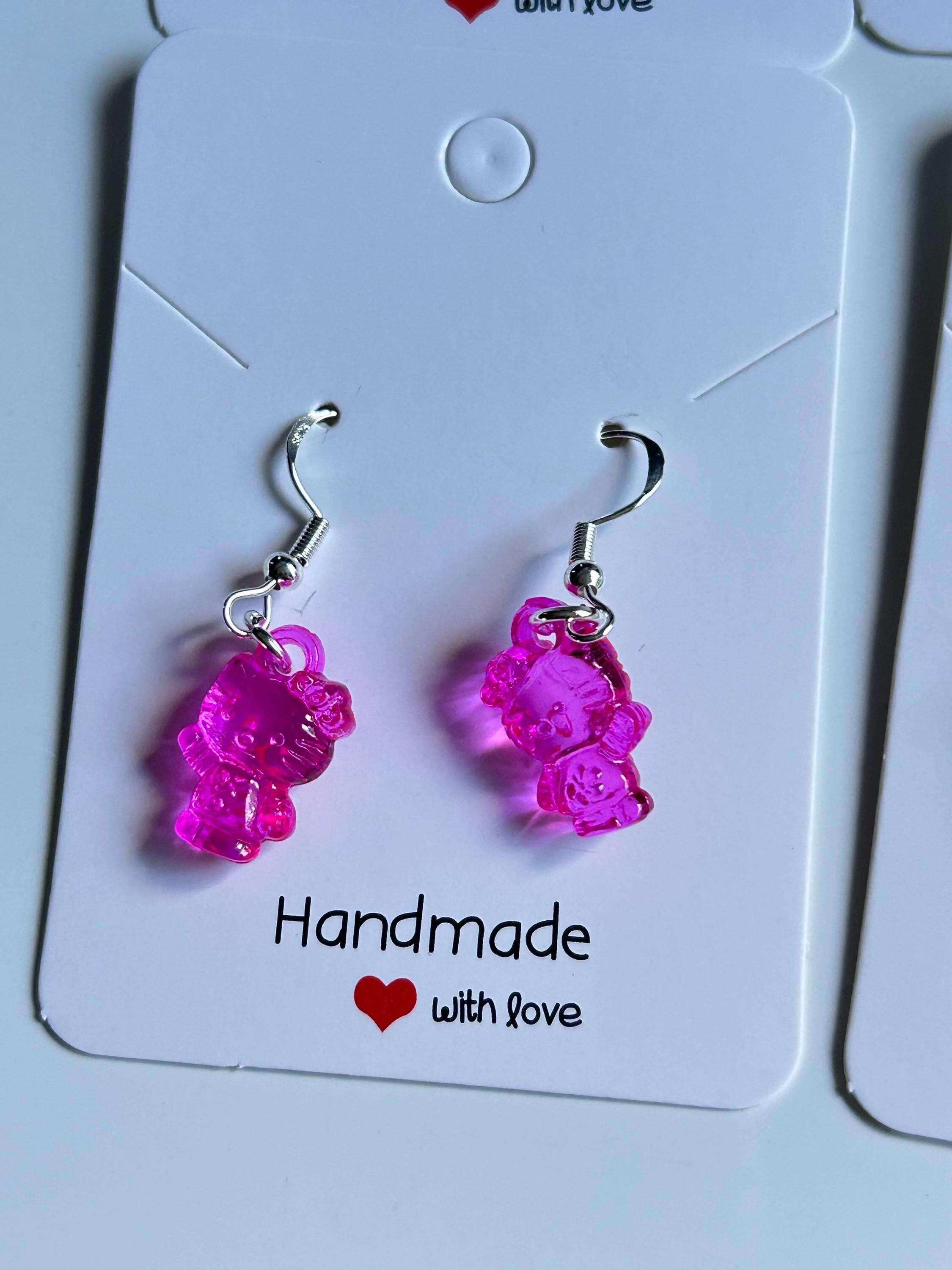 Handmade Cute Hello kitty Themed Sterling Silver Earrings Dark Pink