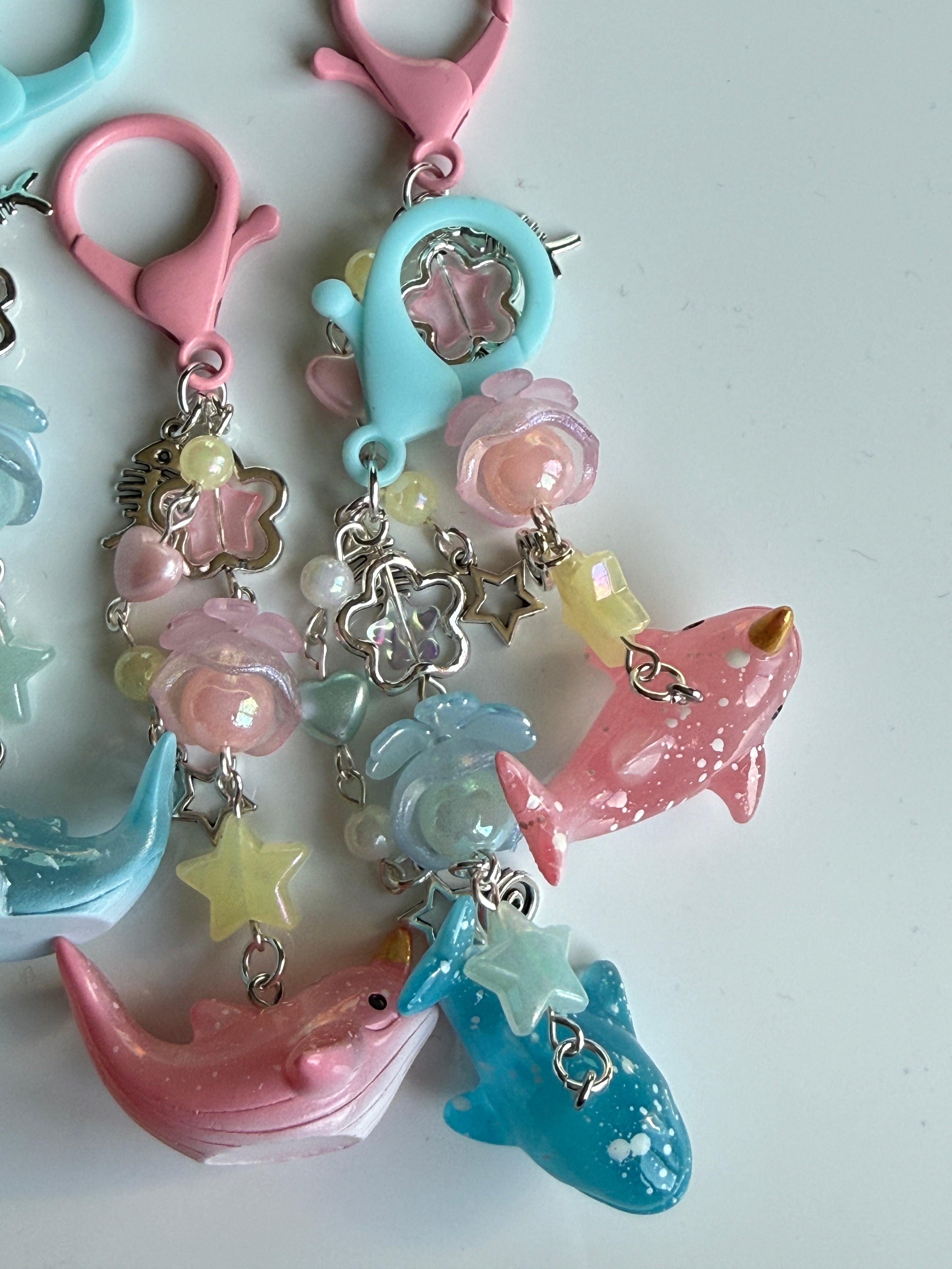 Ocean Friends Kawaii Keychain Collection – Pastel Sea Creature Bag Charms, Handmade Cute Whale, Narwhal Keychains