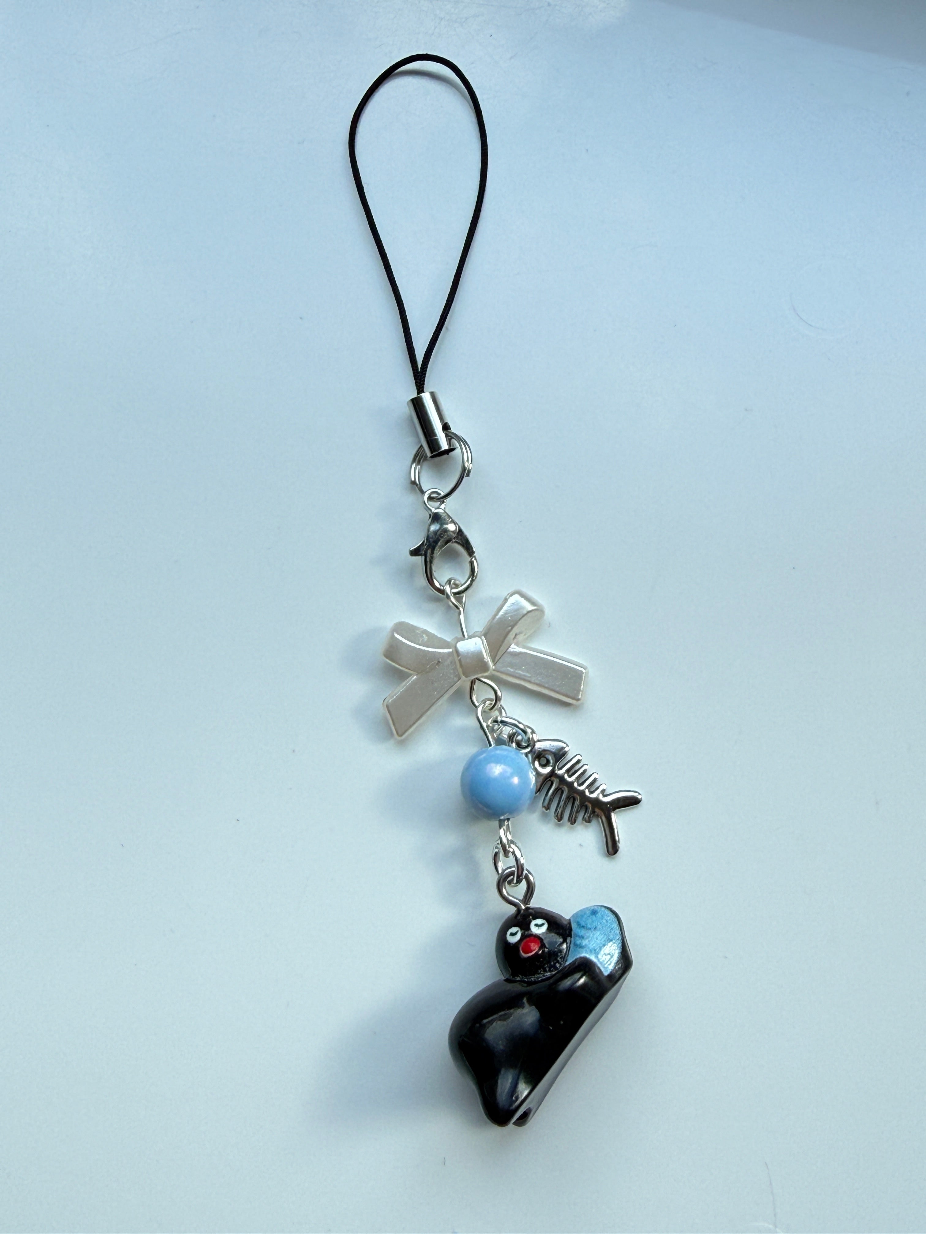 Handmade Pingu and Fish Inspired Phone Charm – Kawaii Y2K Mobile Strap