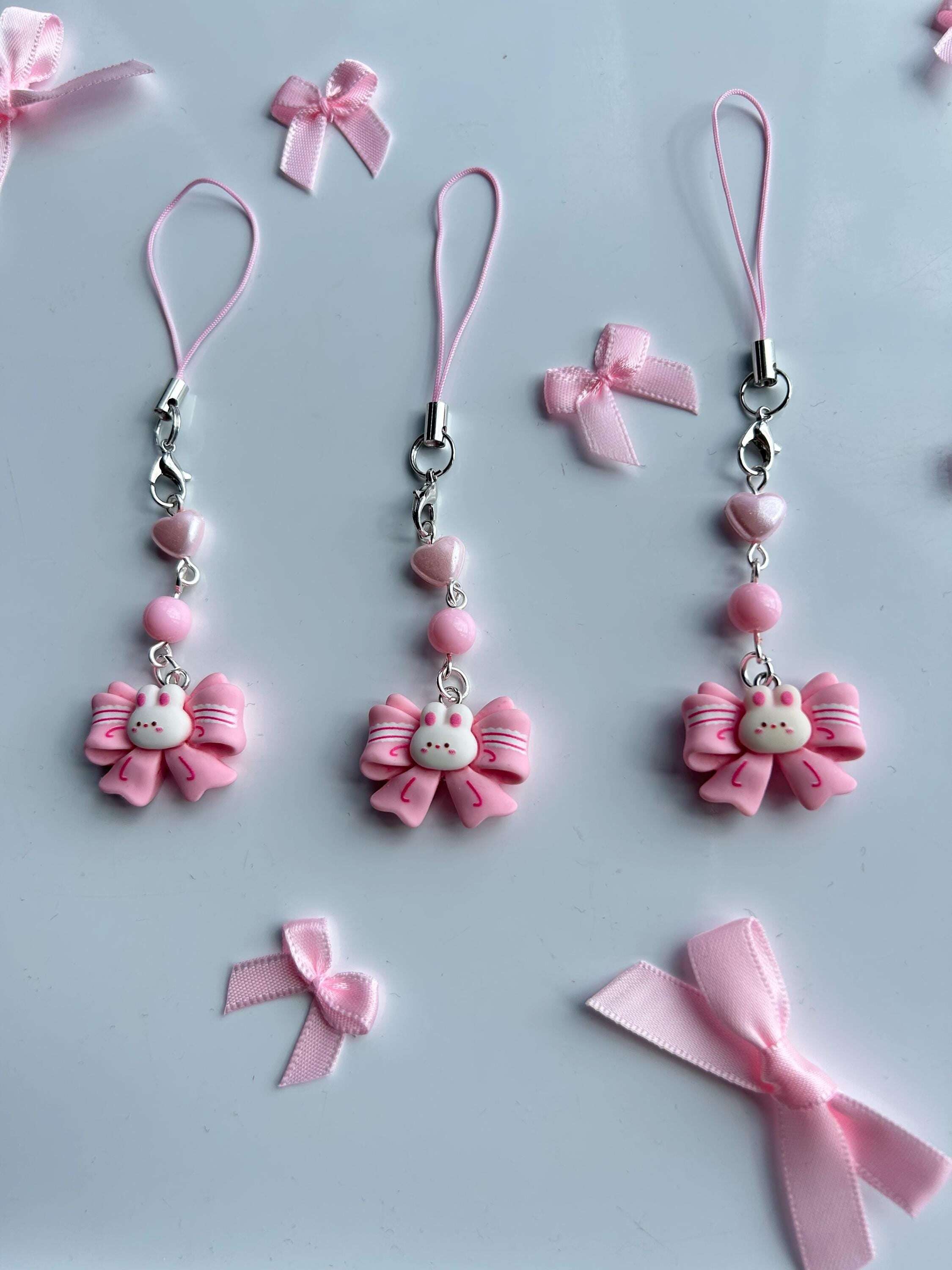 HANDMADE Cute Kawaii Pink Bow Bunny Phone Charms