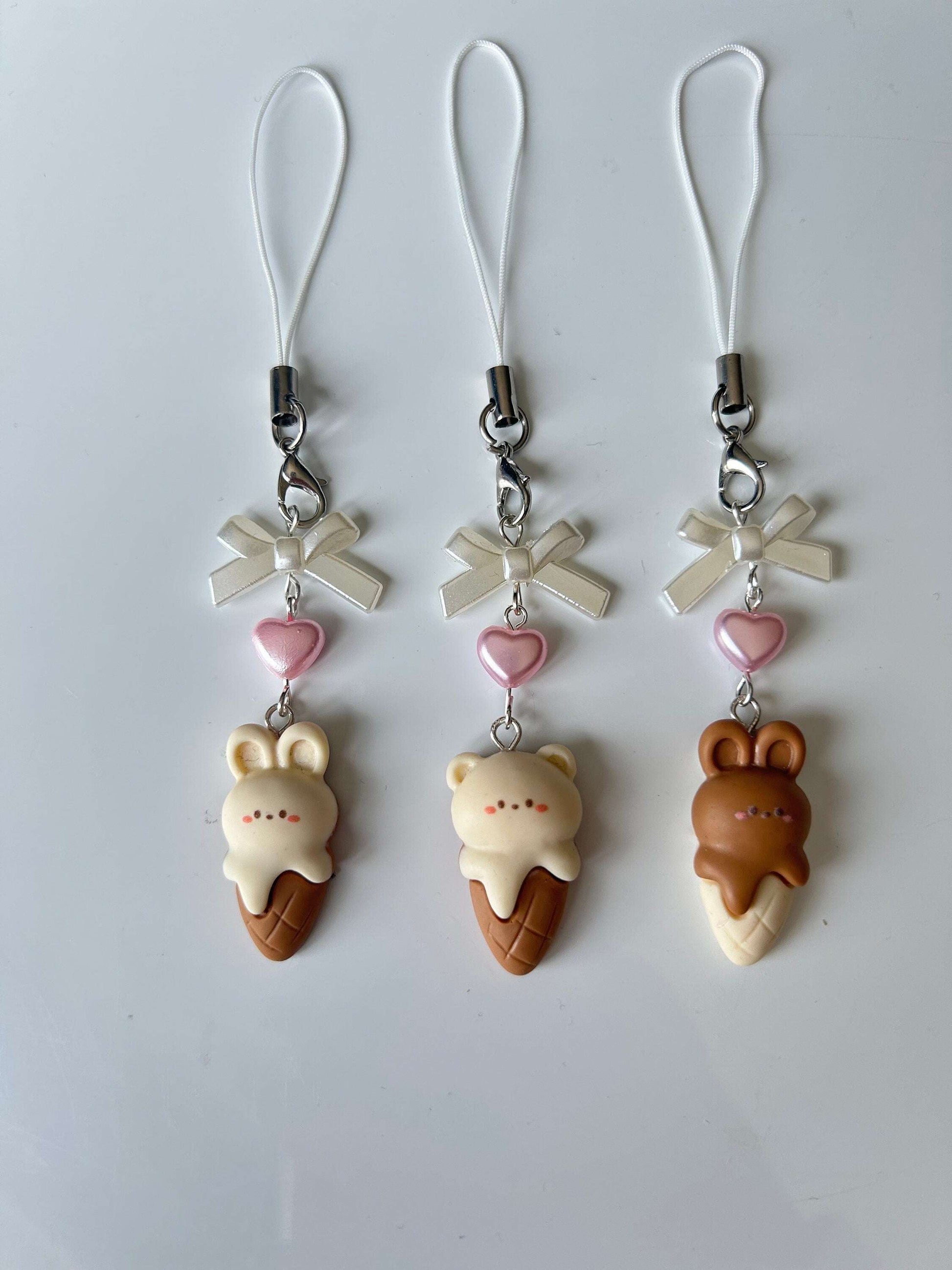 HANDMADE Cute Kawaii Choco Bunny and Bear Ice Cream Phone Charms