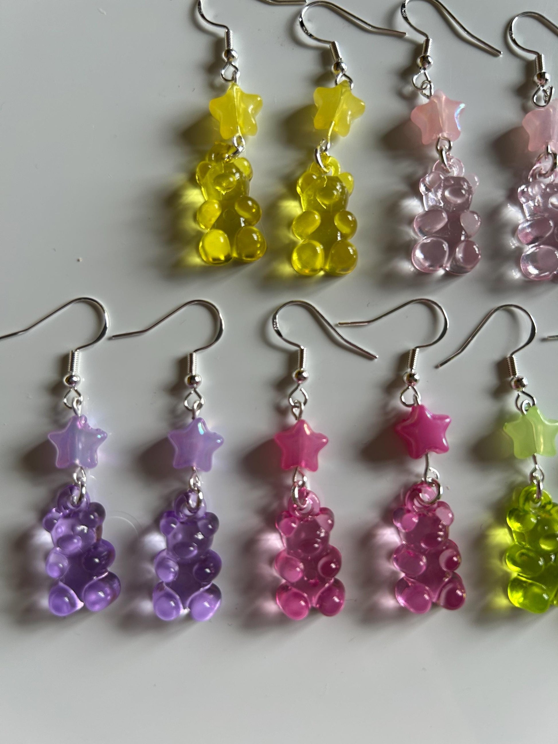 Handmade Cute Gummy Bear Inspired Sterling Silver Earrings Yellow
