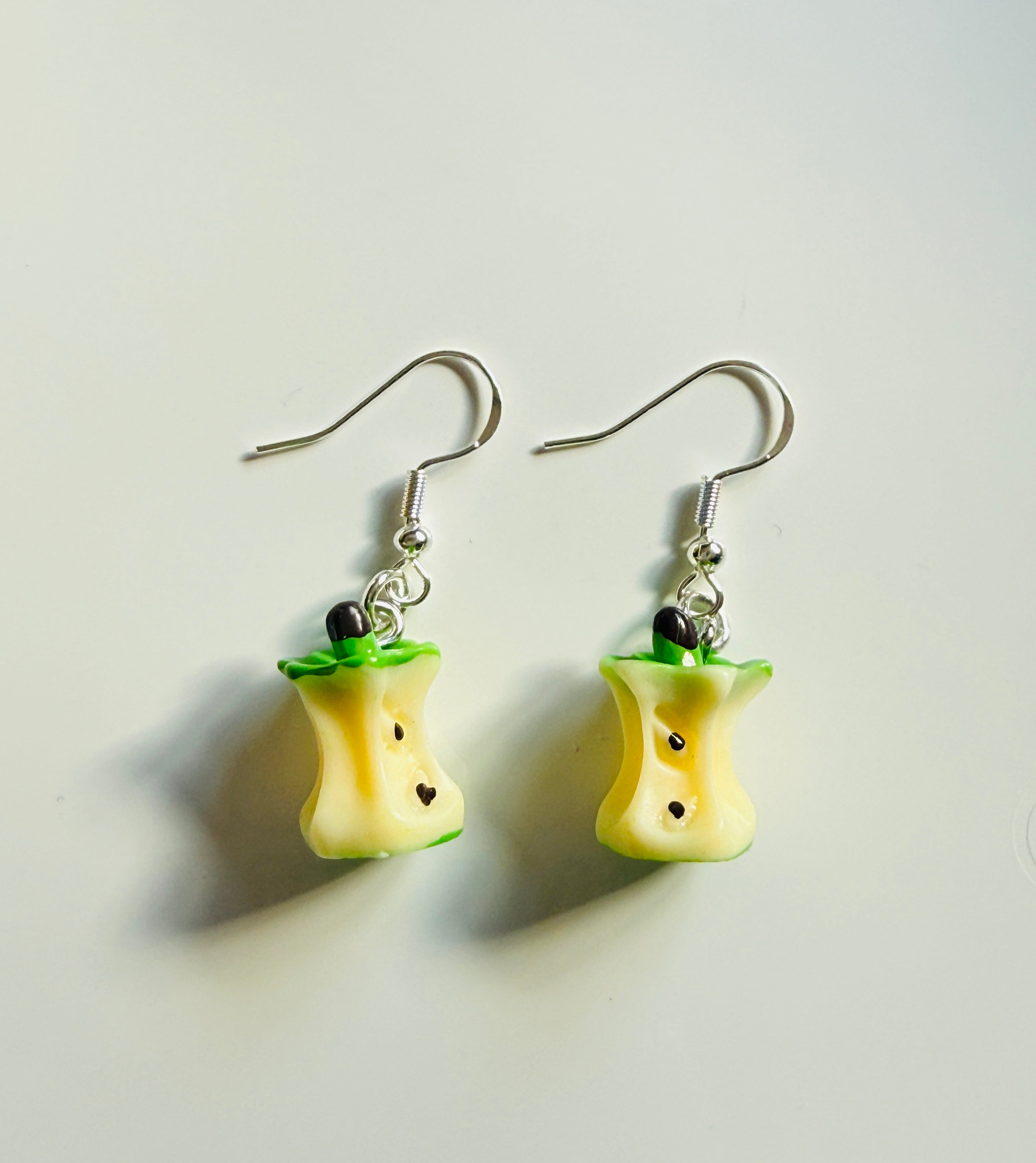 Green Apple Core Earrings 🍏 Handmade Kawaii Fruit Jewellery | Cute Resin Dangle Earrings Y2K Aesthetic