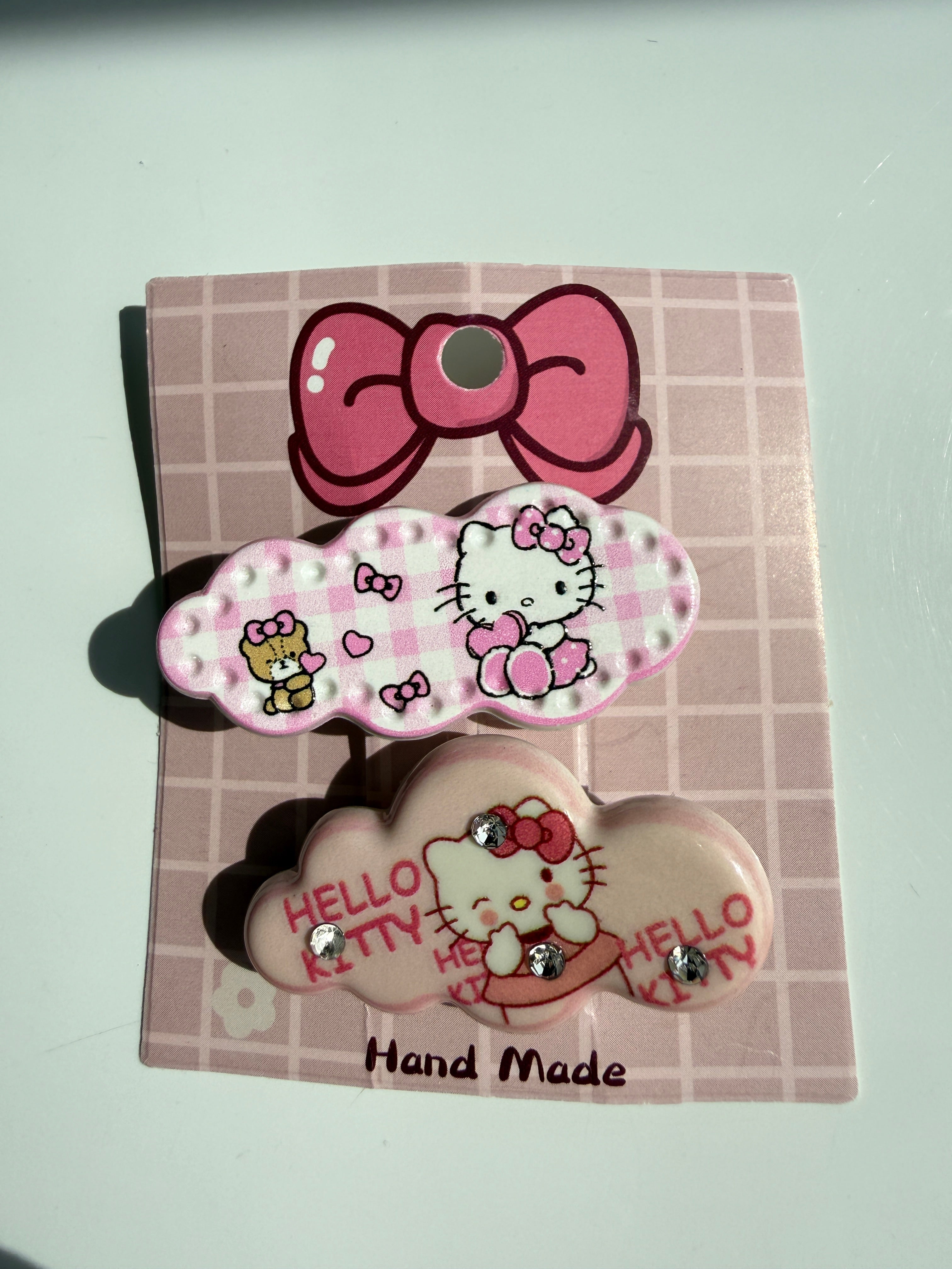 Super Cute Handmade Kawaii HK Hair Clips. kitty hair slides