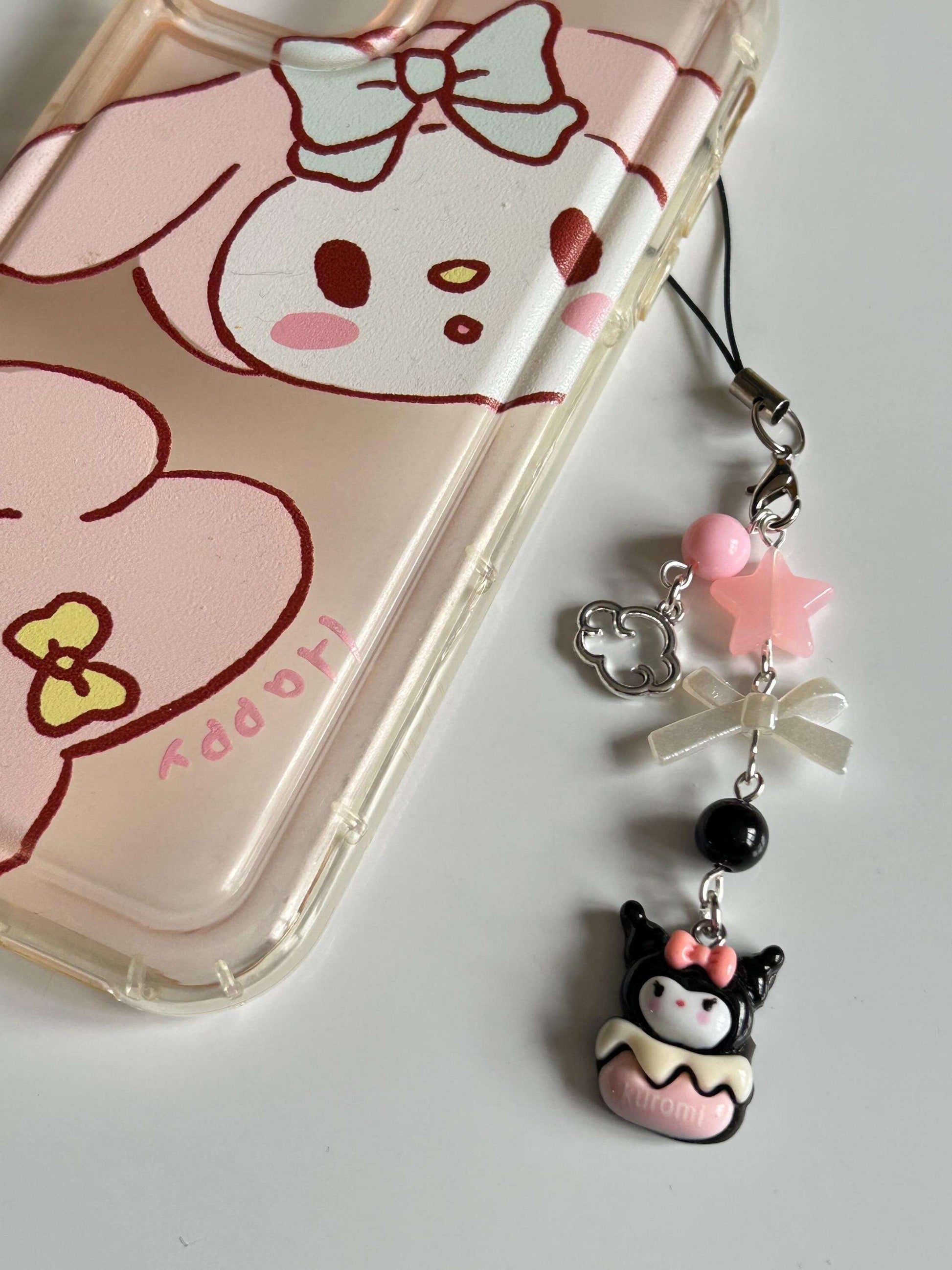 HANDMADE Cute Sanrio Themed Kuromi Jar Phone Charm Small Coral Bow