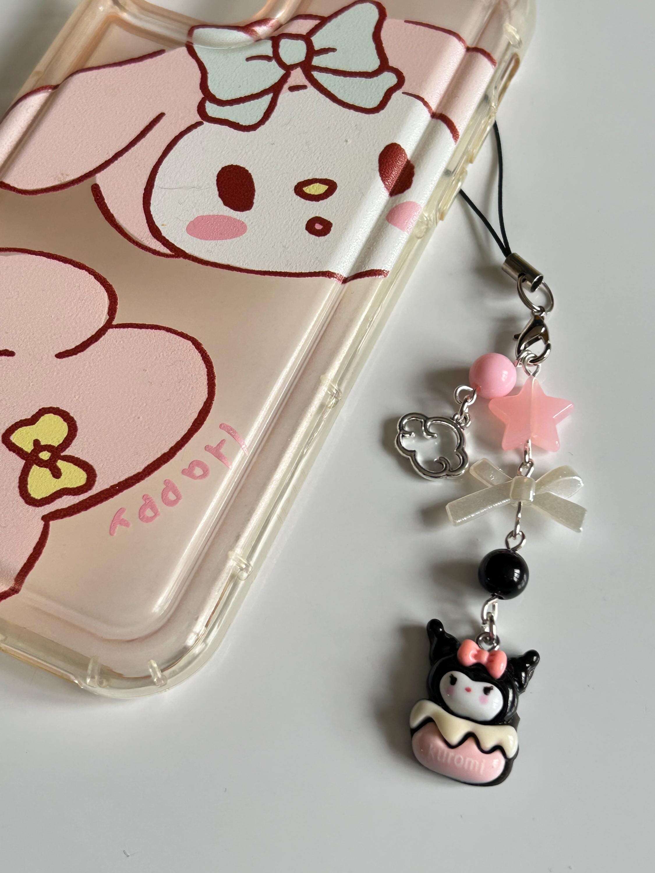 HANDMADE Cute Sanrio Themed Kuromi Jar Phone Charm Small Coral Bow