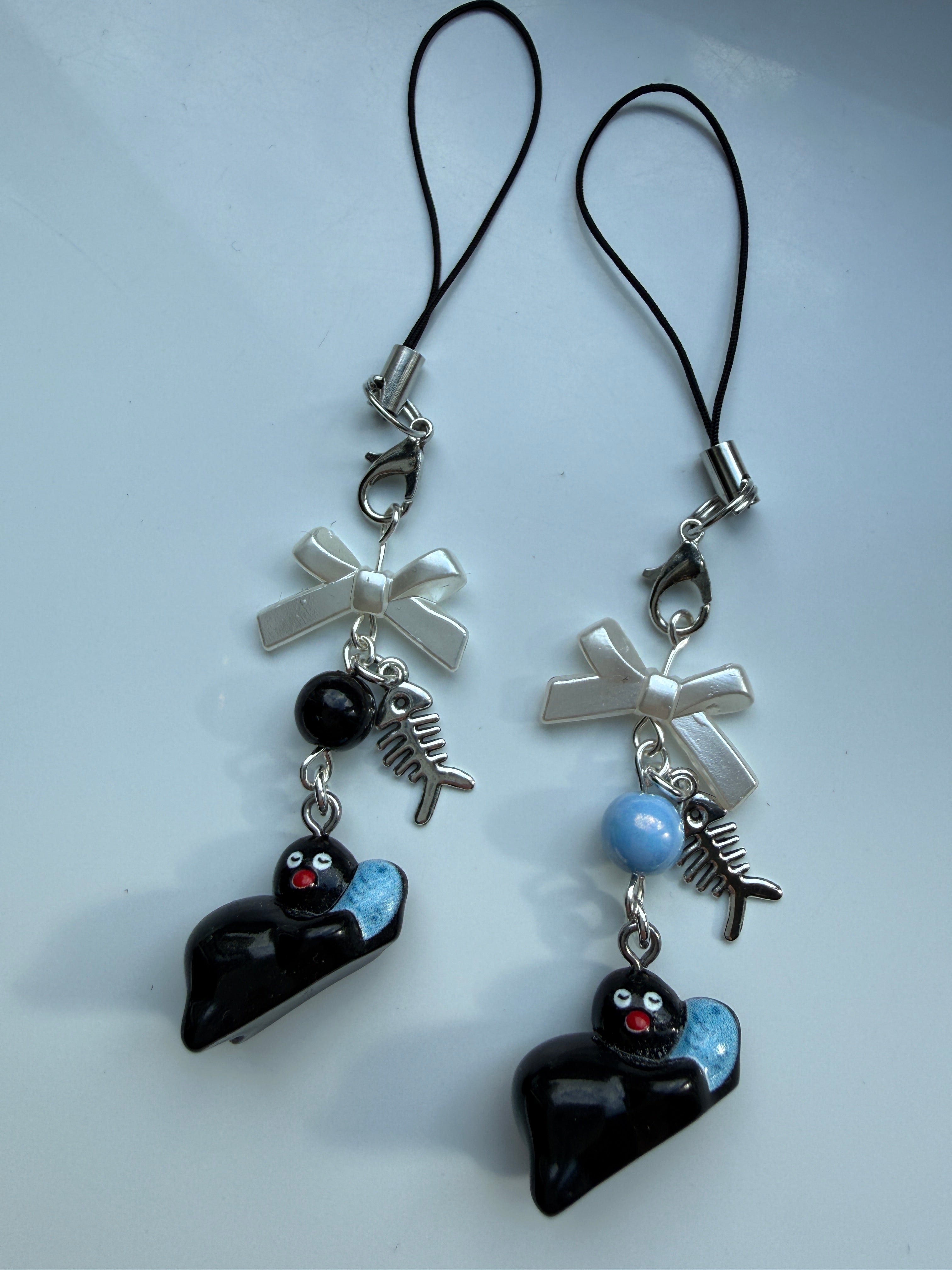 Handmade Pingu and Fish Inspired Phone Charm – Kawaii Y2K Mobile Strap