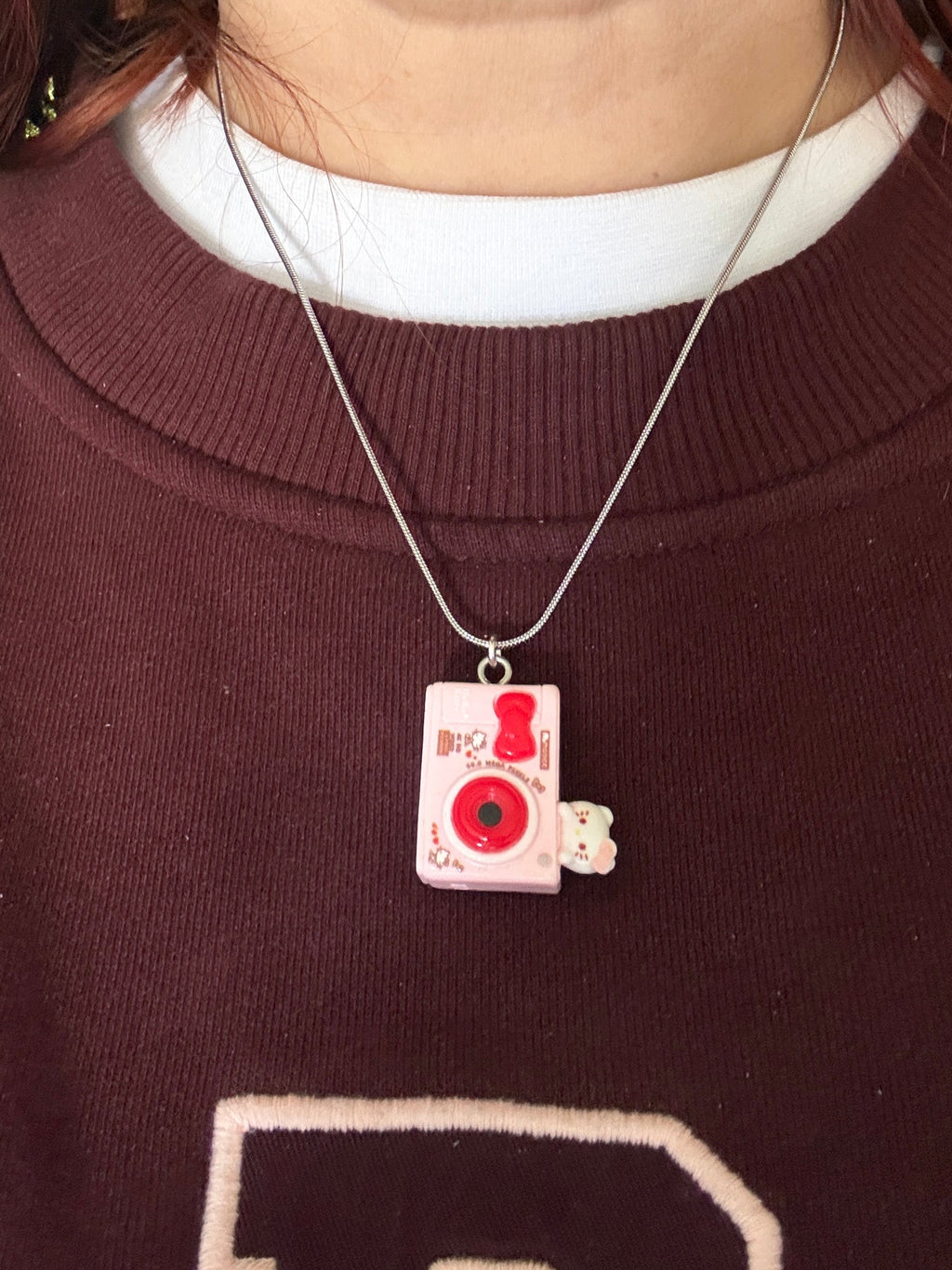 Hello Kitty Inspired Camera Necklace, Stainless Steel Snake Chain 18in | Kawaii Y2K Pendant Necklace