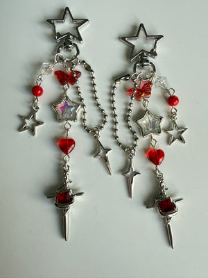 Scarlet Star Celestial Sword Bag Charm – Red & Silver