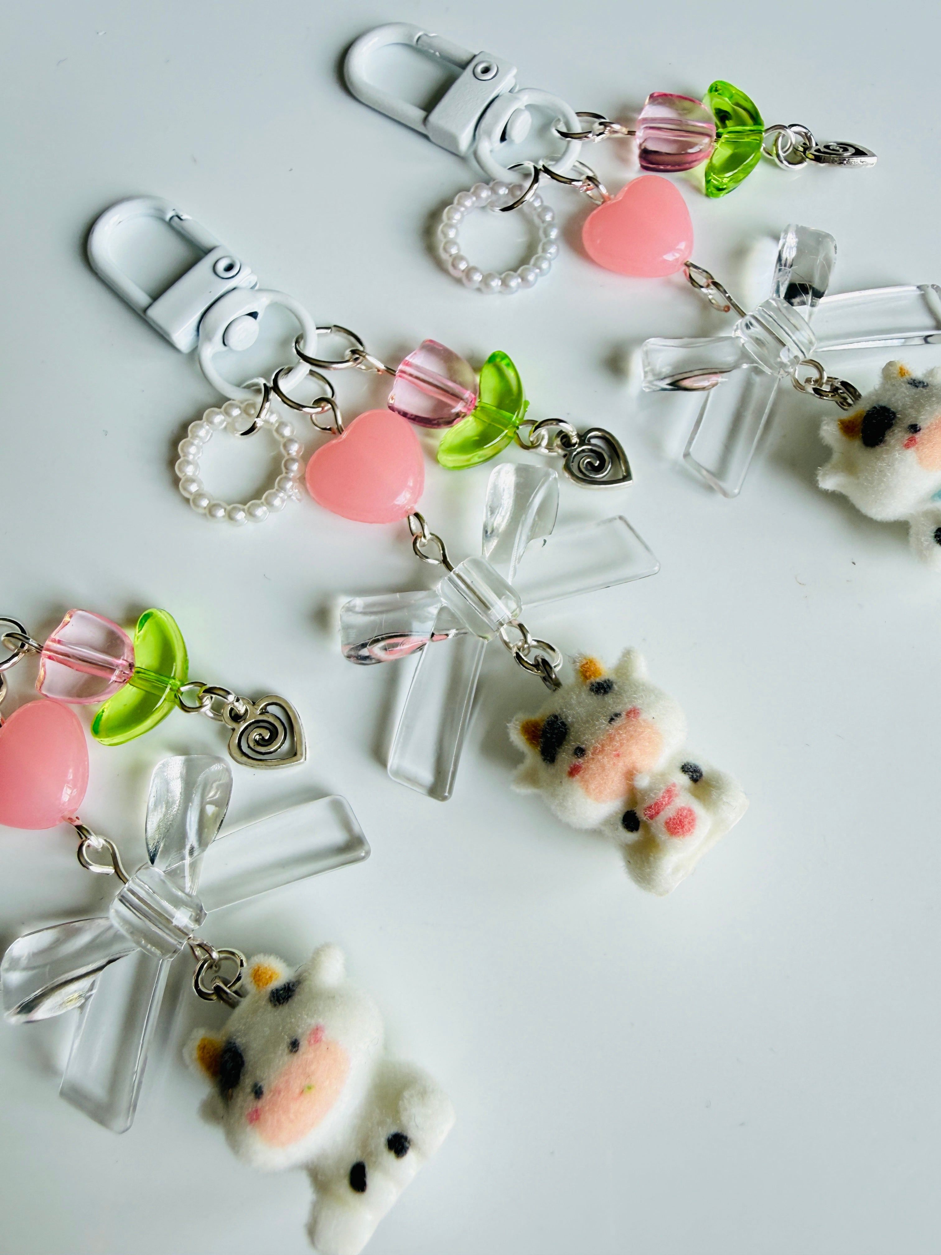 Handmade Fuzzy Cow Bag Charm | Kawaii Cow Keychain | Pastel Coquette Phone Charm | Cute Cottagecore Gift | Farmcore Accessory