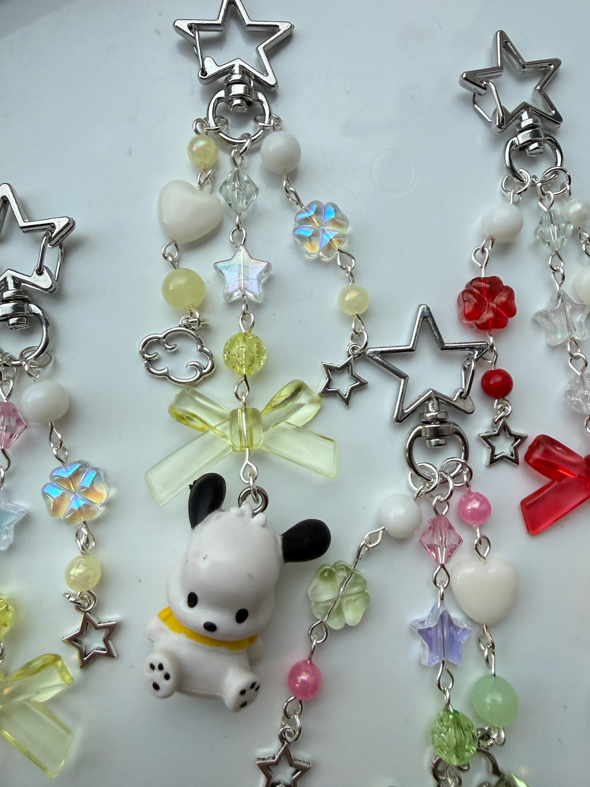 Kawaii Pochacco Beaded Keychain 🎀⭐ | Pastel Bow Bag Charm