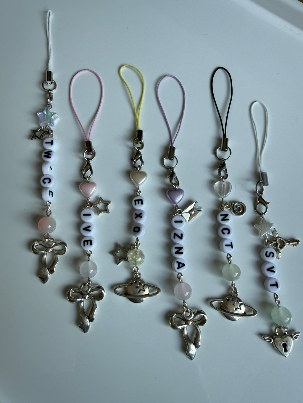 Handmade Kpop Group Phone Charms , Beaded phone charm, Kpop Bag Charm