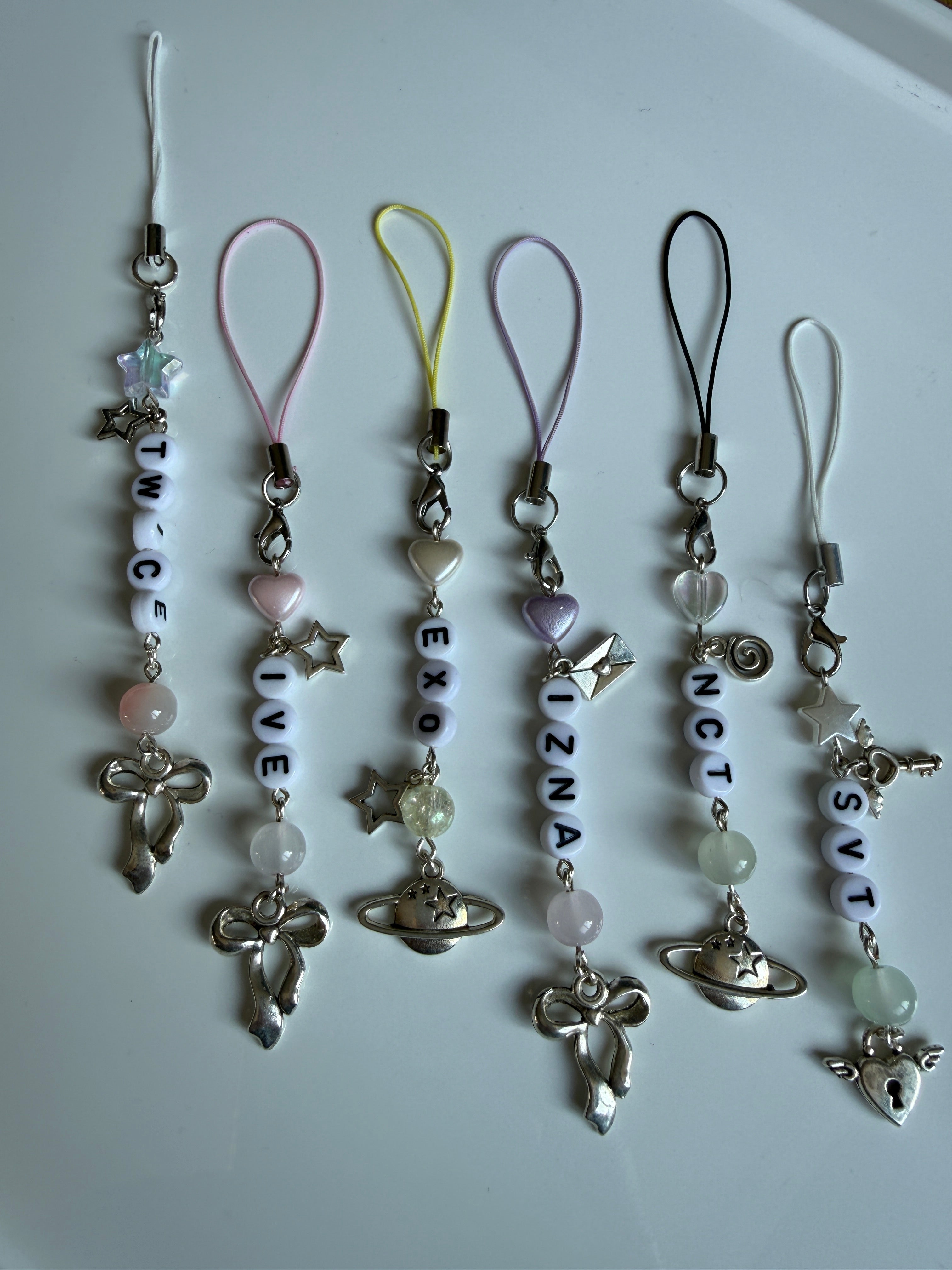 Handmade Kpop Group Phone Charms , Beaded phone charm, Kpop Bag Charm