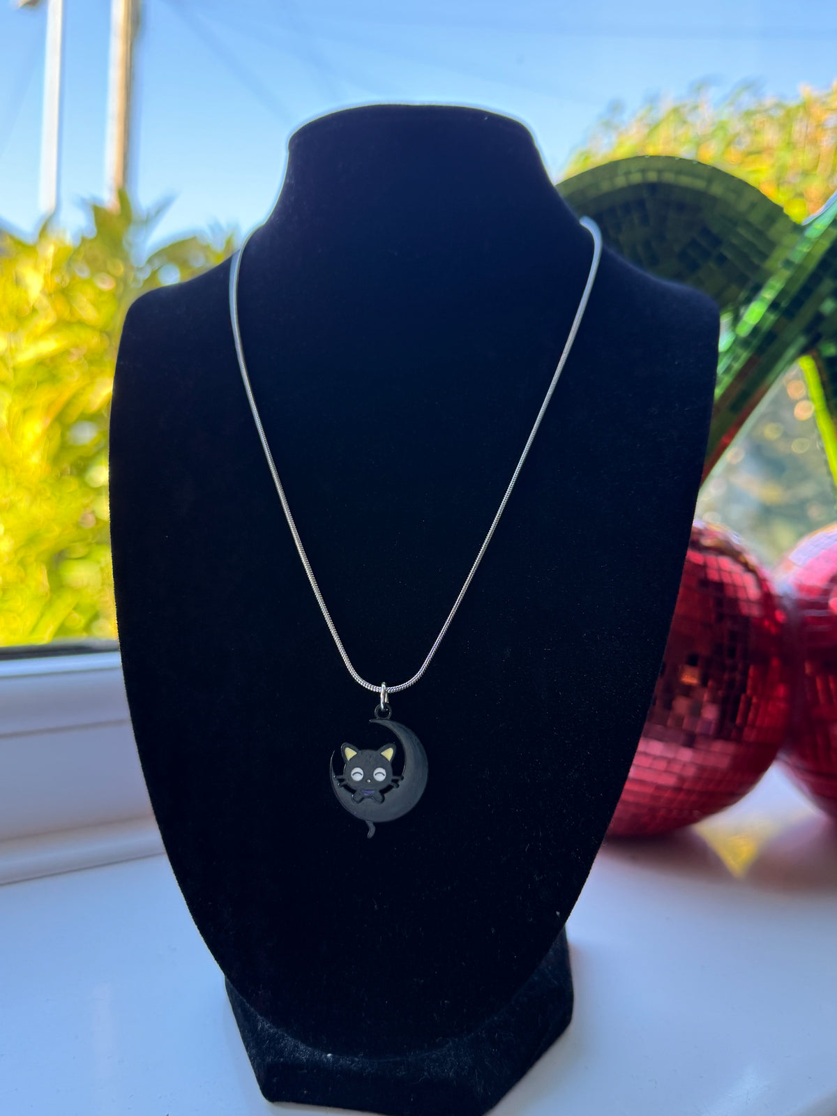 Kawaii Black Cat Charm Necklace – Stainless Steel Snake Chain