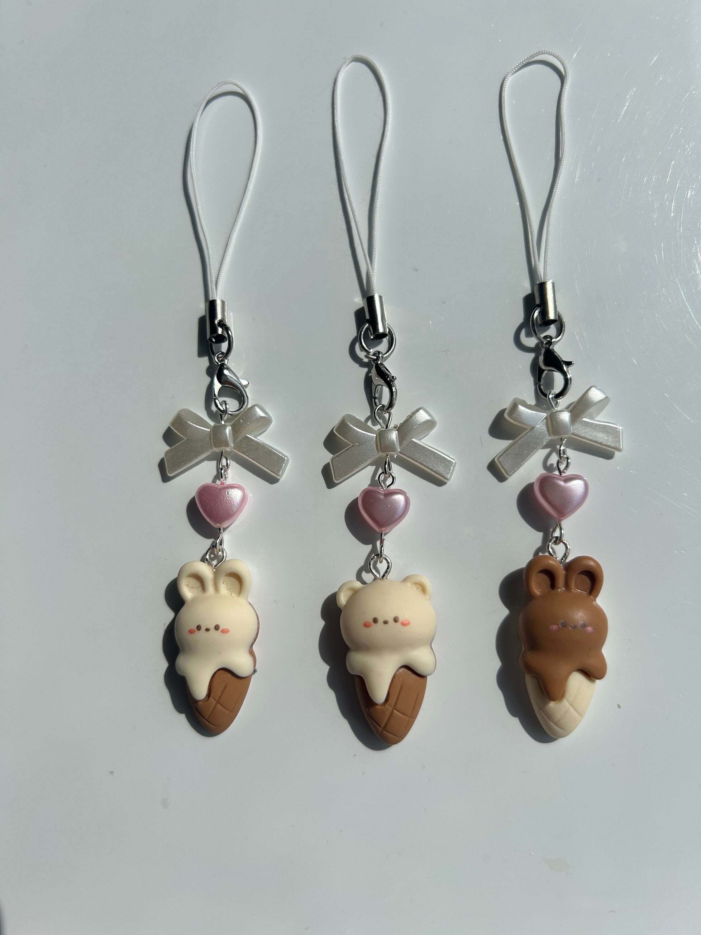 HANDMADE Cute Kawaii Choco Bunny and Bear Ice Cream Phone Charms