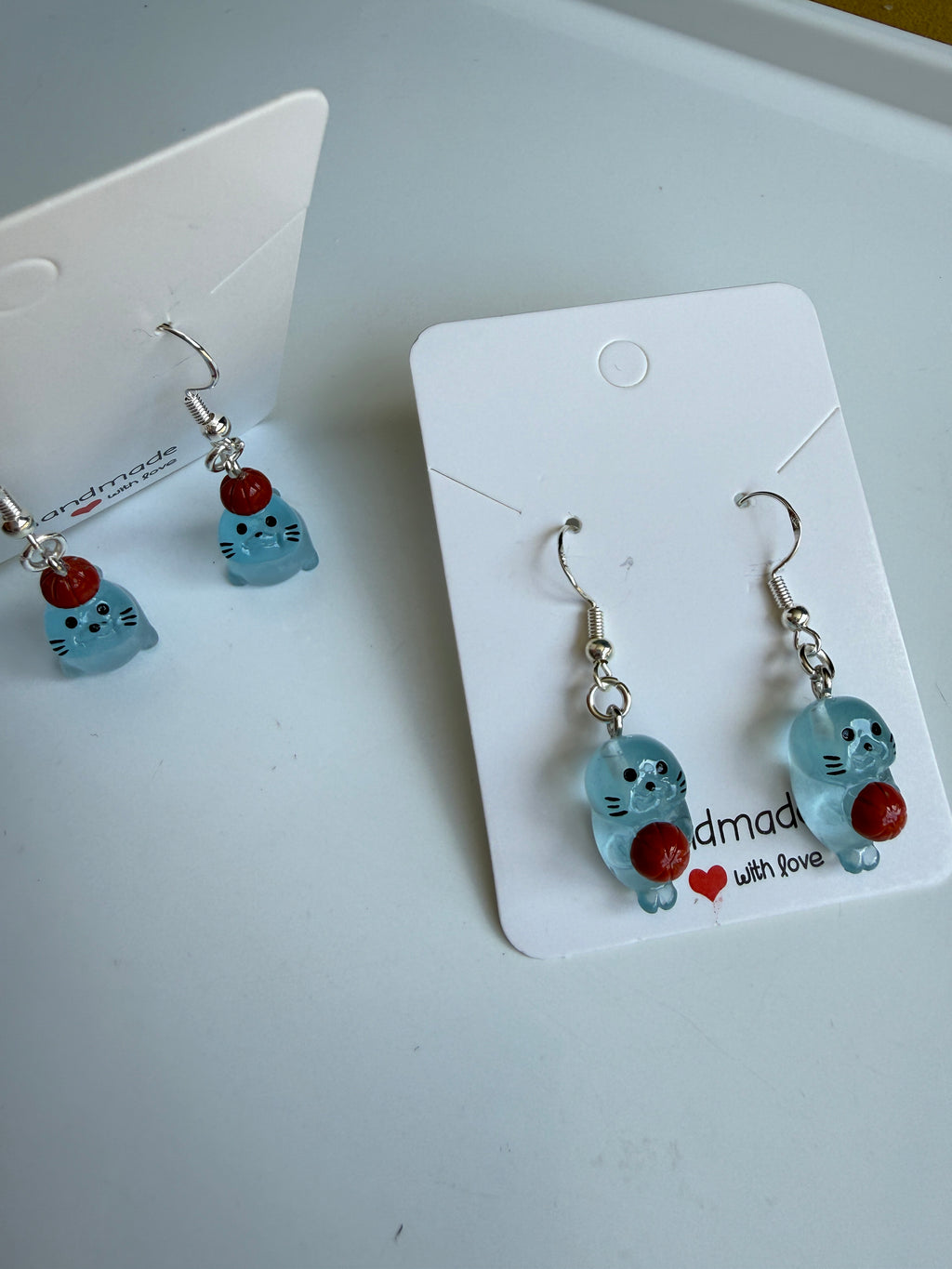 Handmade Cute Silly Seal Sterling Silver Earrings - glow in the dark