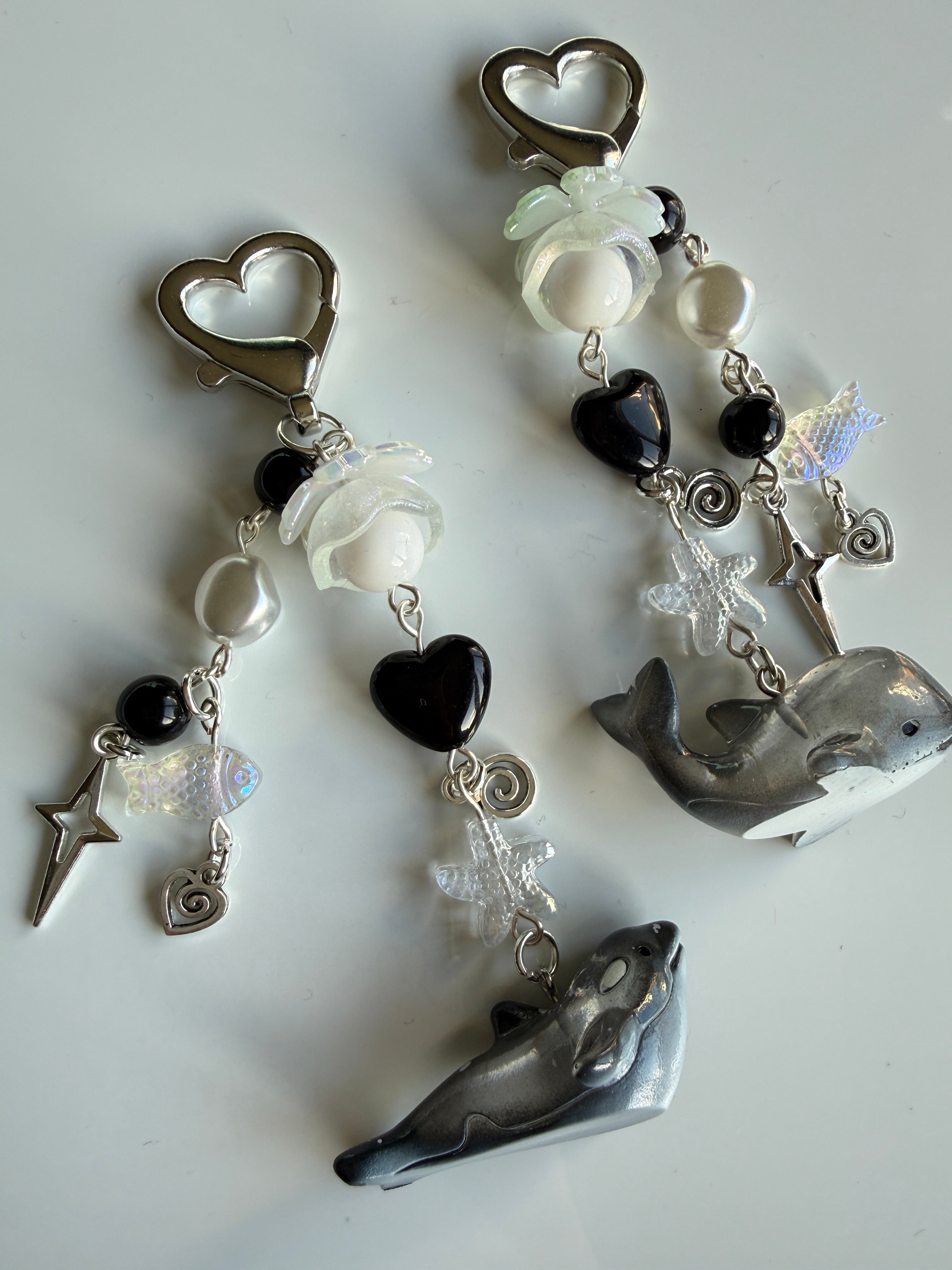 Galaxy Whale & Orca Kawaii Keychain – Cosmic Ocean Friend Bag Charm, Cute Space Whale Charm, Handmade Galaxy Sea Creature Keychain