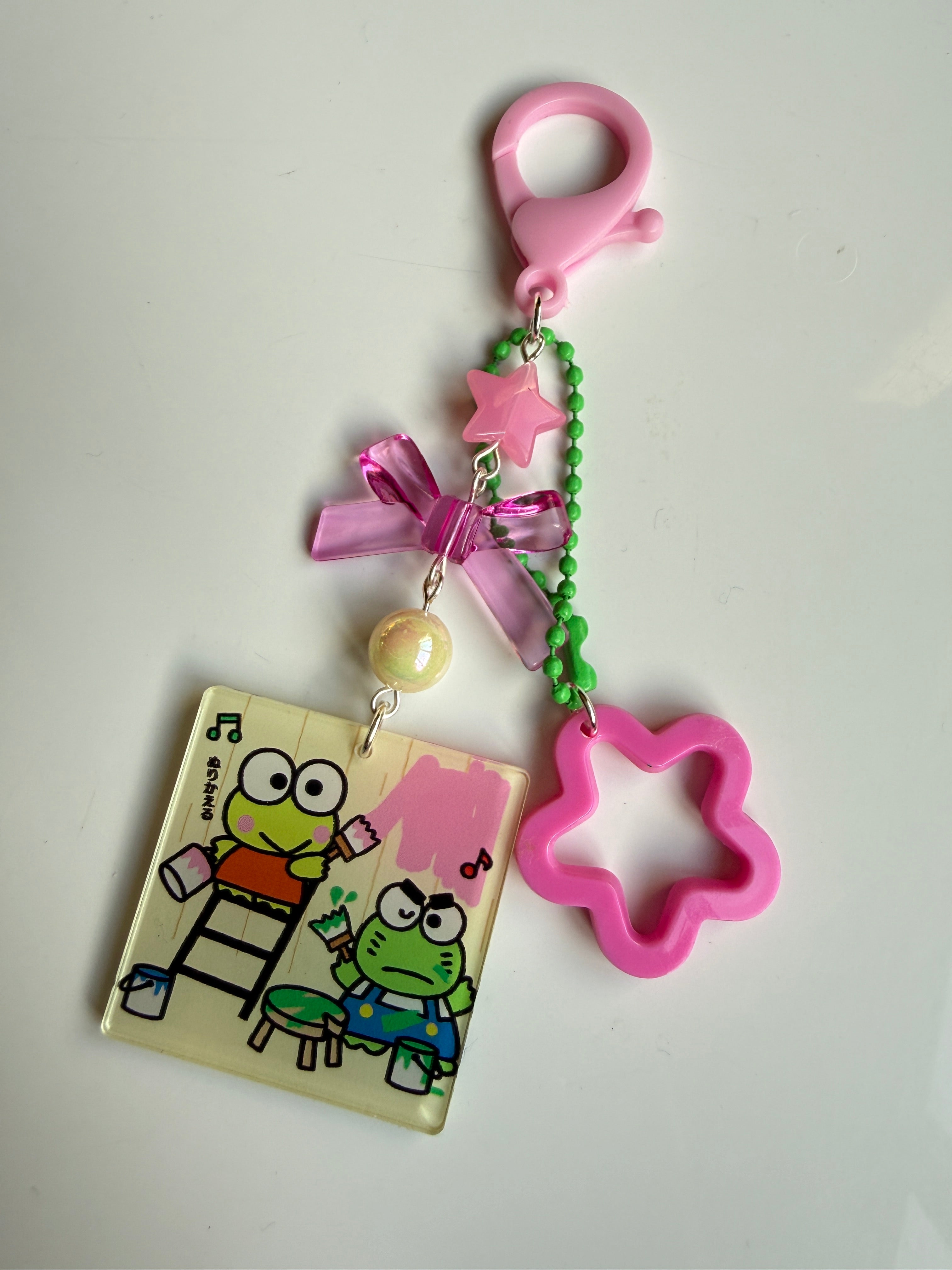 Kawaii Frog Phone Charm Keychain – Keroppi Inspired Beaded Bag Charm, Cute Y2K Phone Strap, Handmade Kawaii Gift