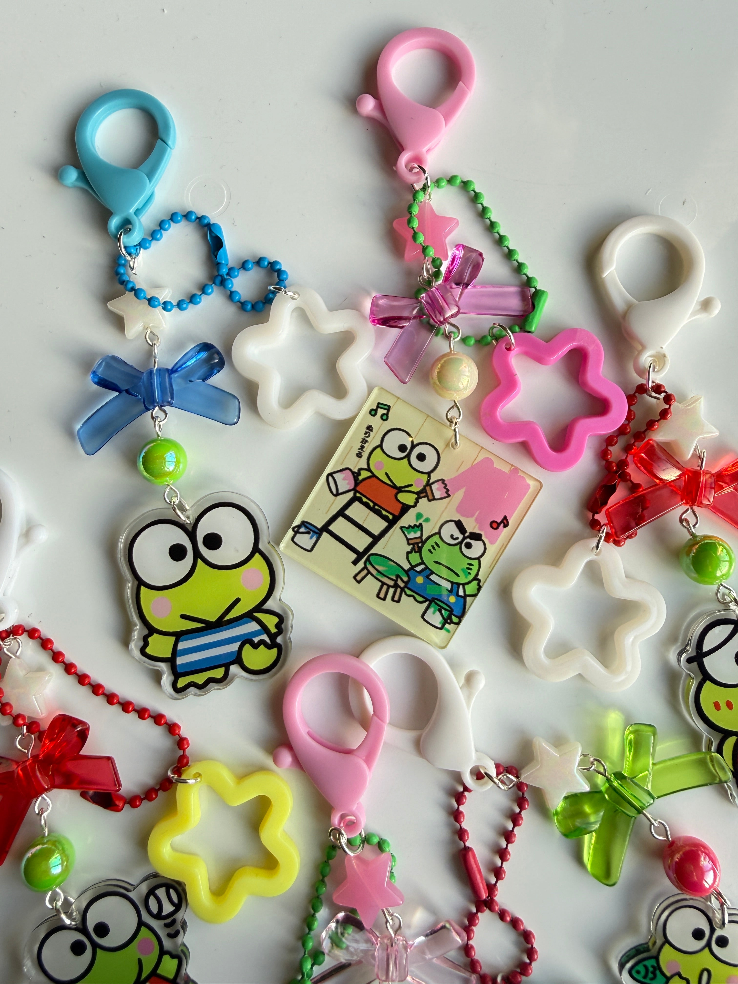 Kawaii Frog Phone Charm Keychain – Keroppi Inspired Beaded Bag Charm, Cute Y2K Phone Strap, Handmade Kawaii Gift