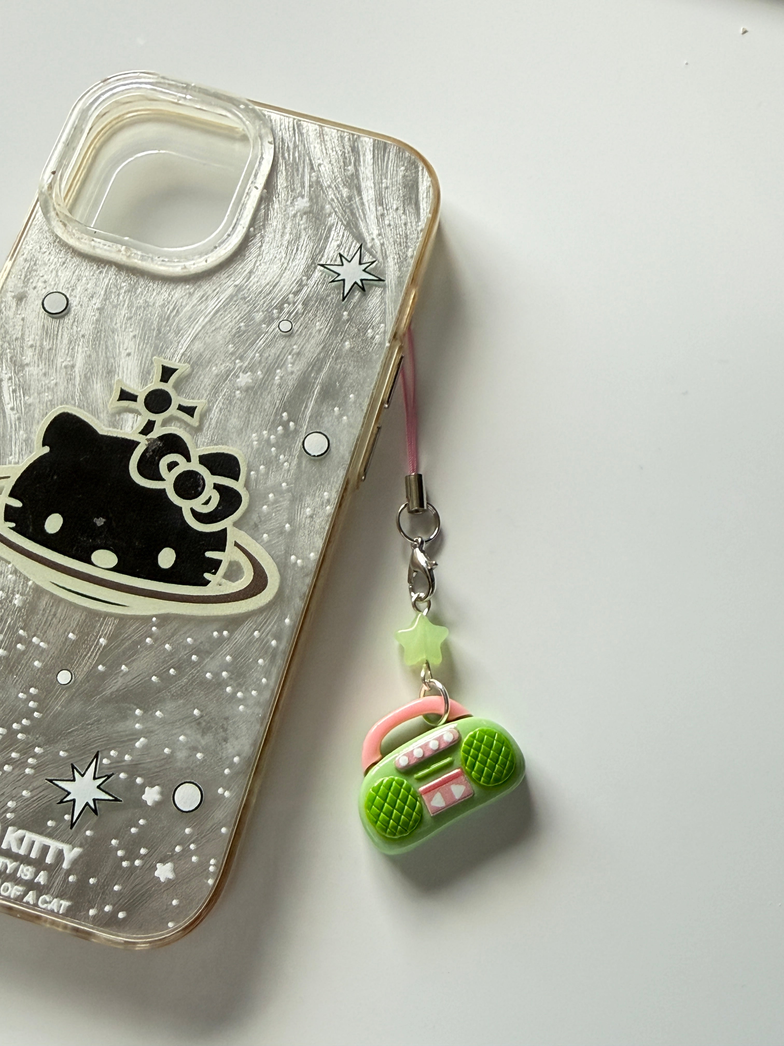 Handmade Kawaii Boombox Phone Charm, Y2K Retro Music charm, Pastel Tech Accessory