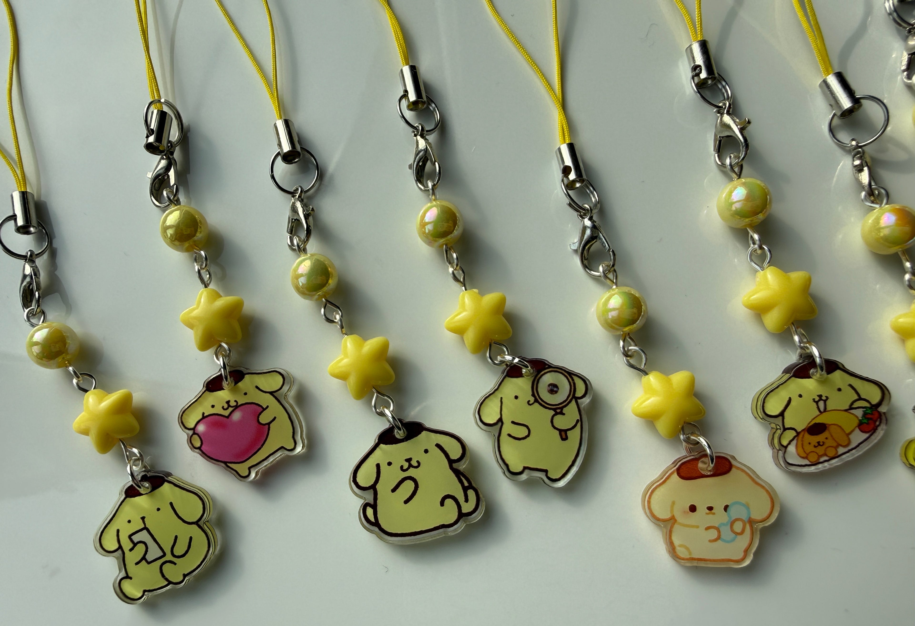 Pompompurin Phone Charm | Kawaii Beaded Phone Strap, Cute Pastel Bag Charm