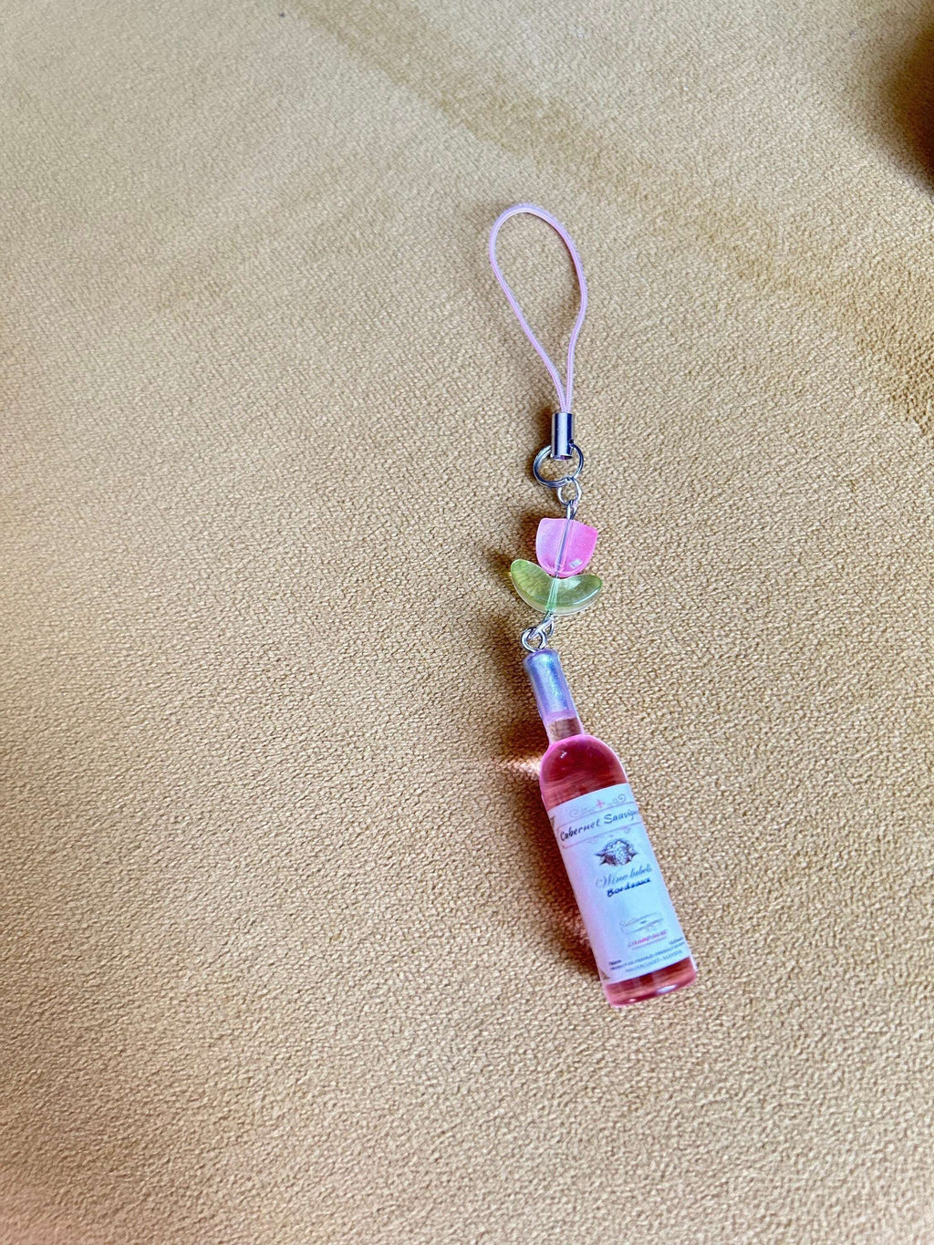 HANDMADE Cute Kawaii Pink Wine Bottle Phone Charm