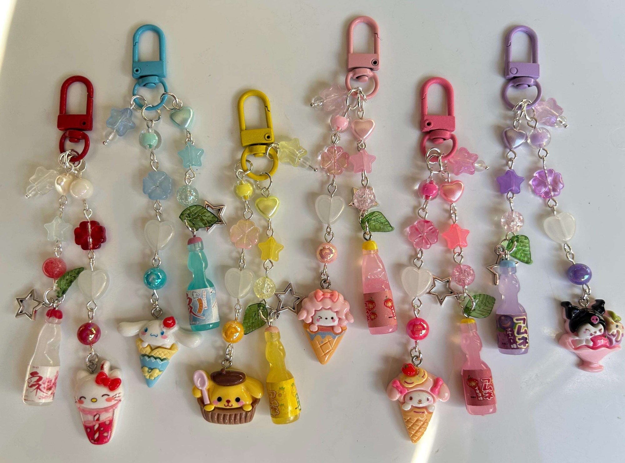 HANDMADE Kawaii Cute Sanrio Desserts Ramune Drink Bottle Keychains