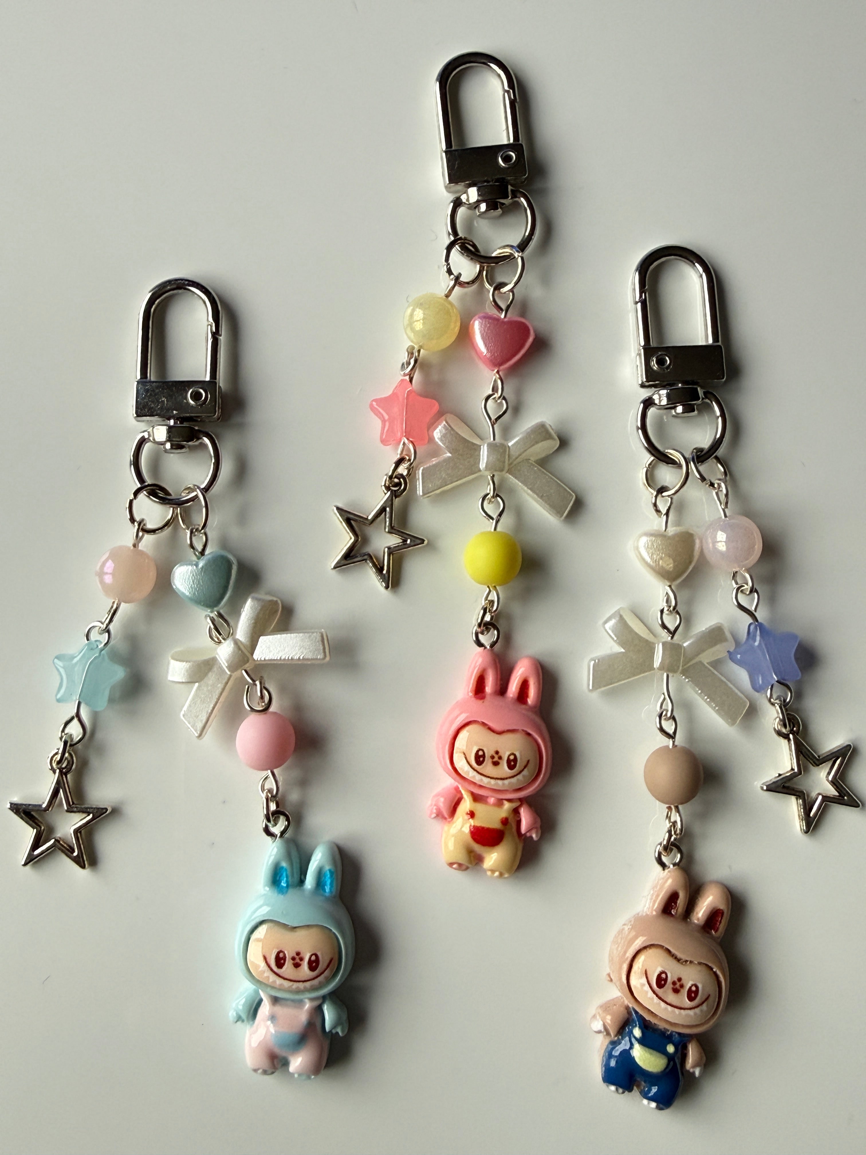 Labubu Inspired Keychain – Kawaii Monster Monster Charm, Pastel Beaded Bag Charm, Cute Y2K Coquette Accessory