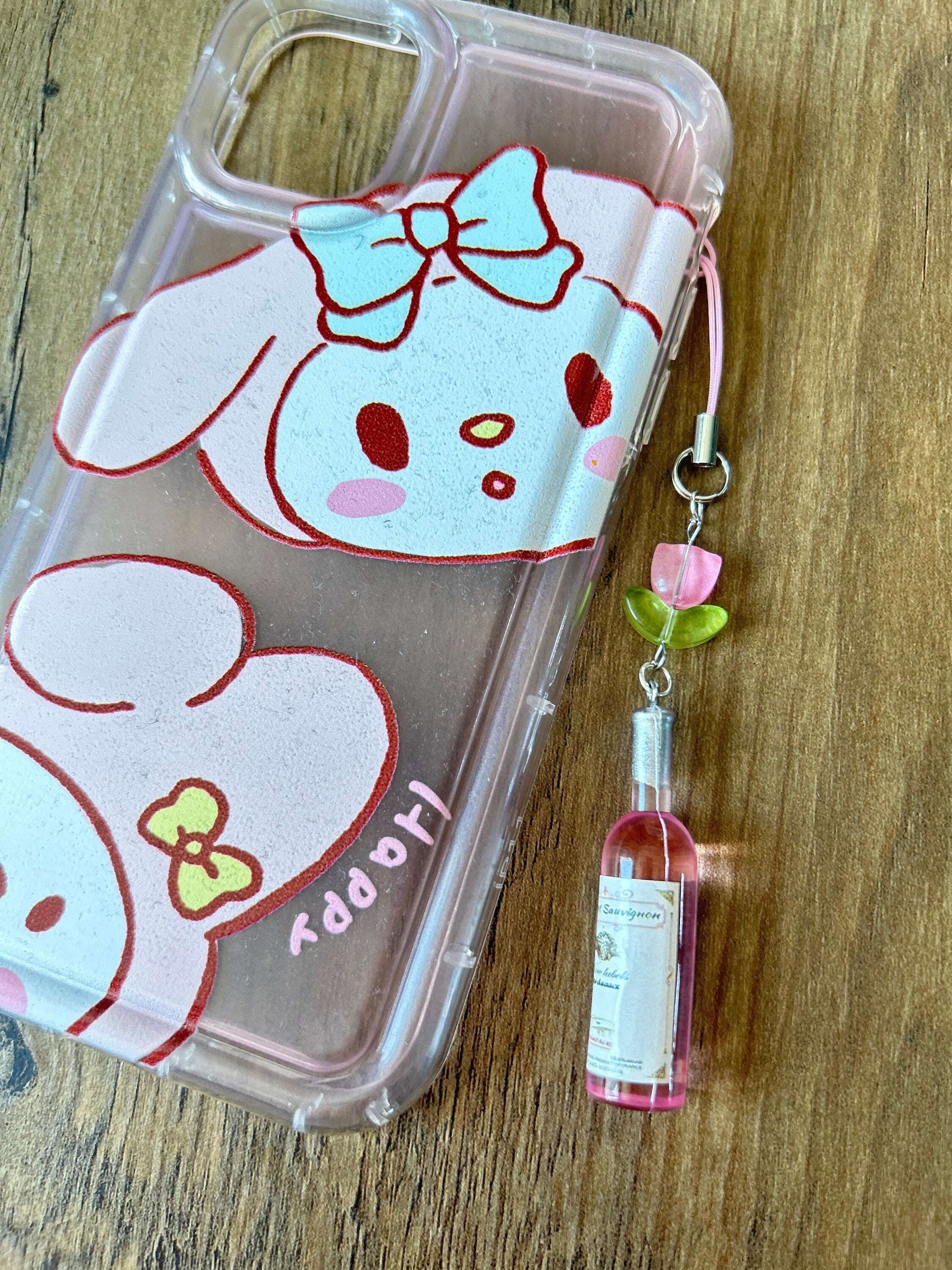 HANDMADE Cute Kawaii Pink Wine Bottle Phone Charm