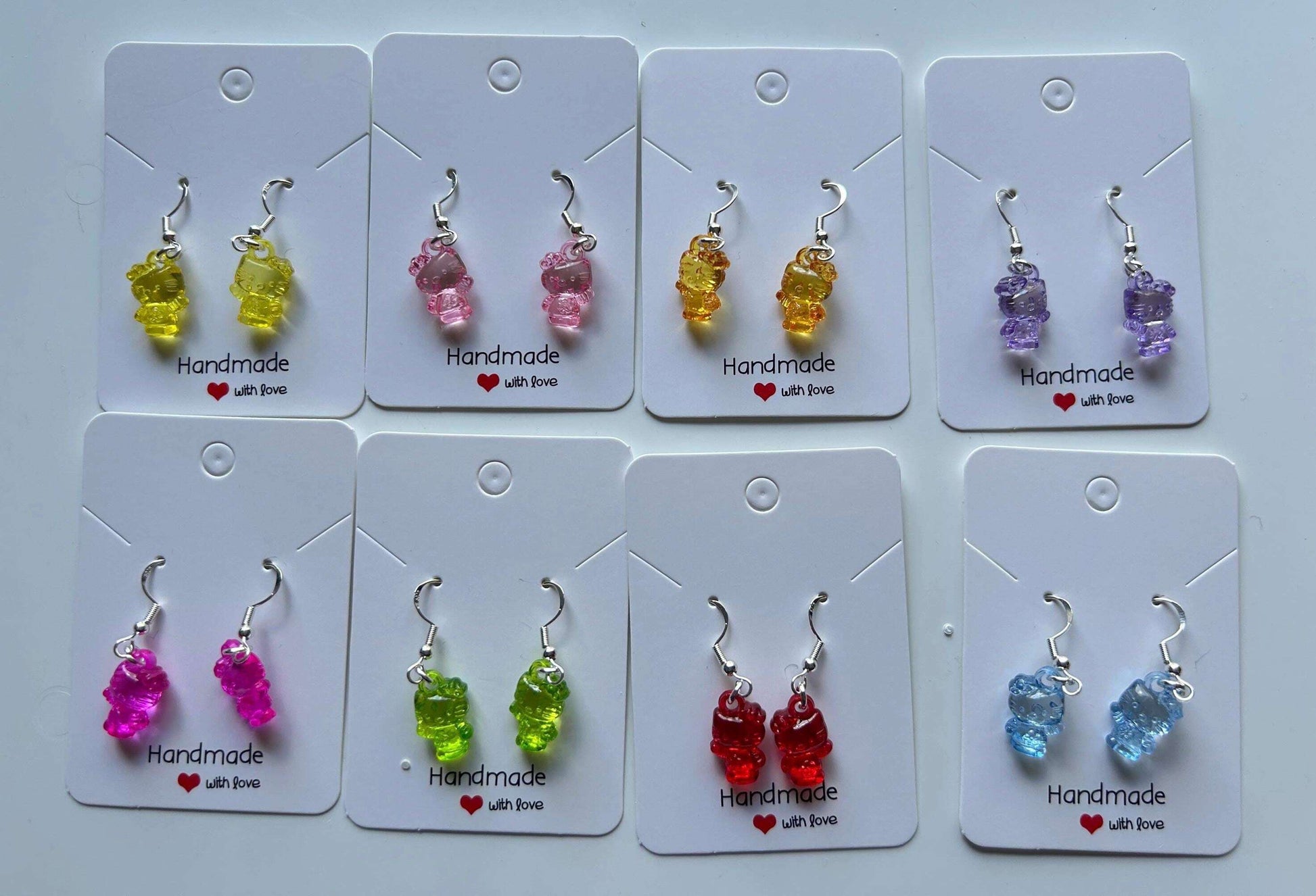 Handmade Cute Hello kitty Themed Sterling Silver Earrings