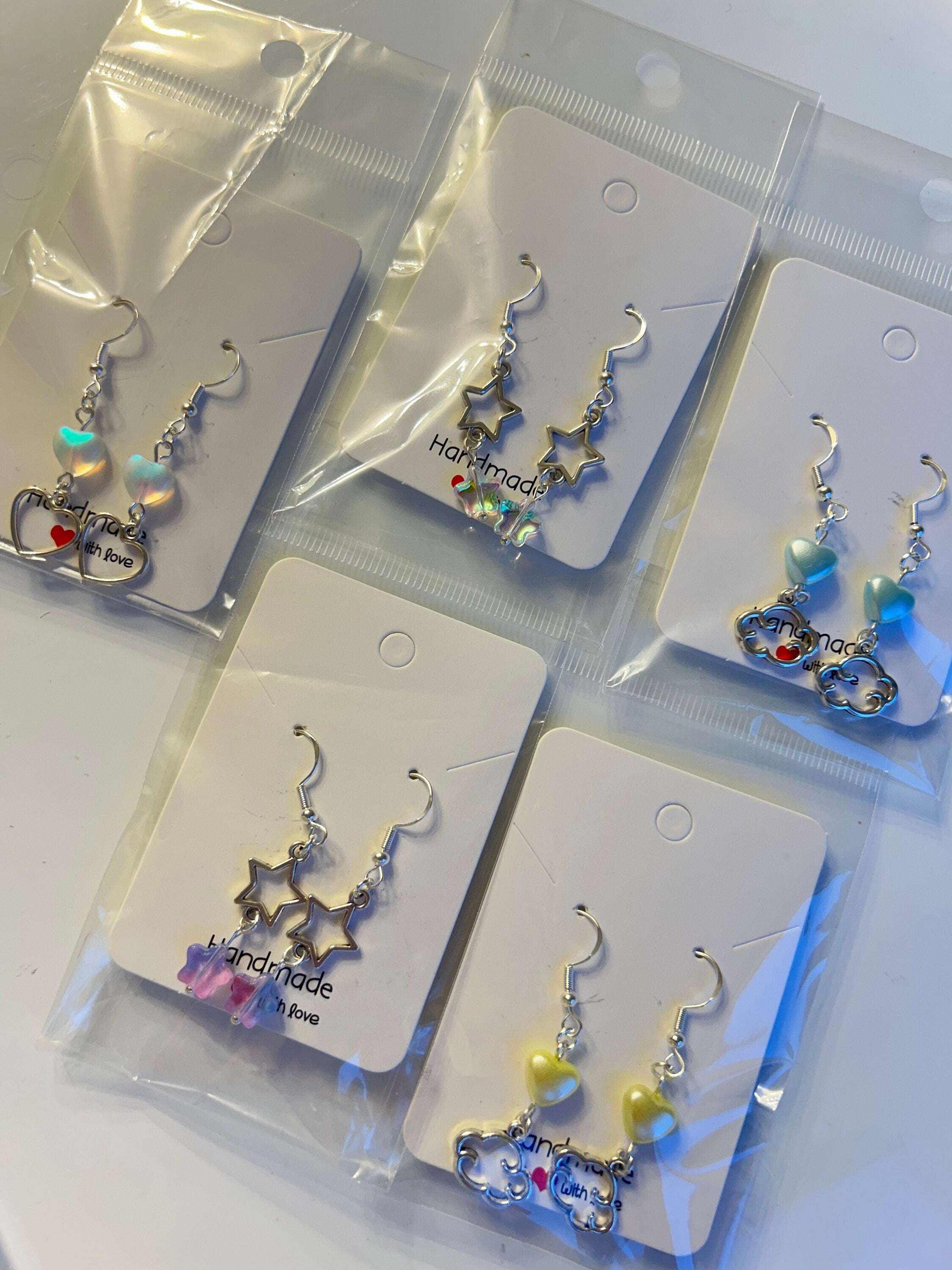 Handmade Cute Coquette Sterling Silver Clouds and Stars Earrings