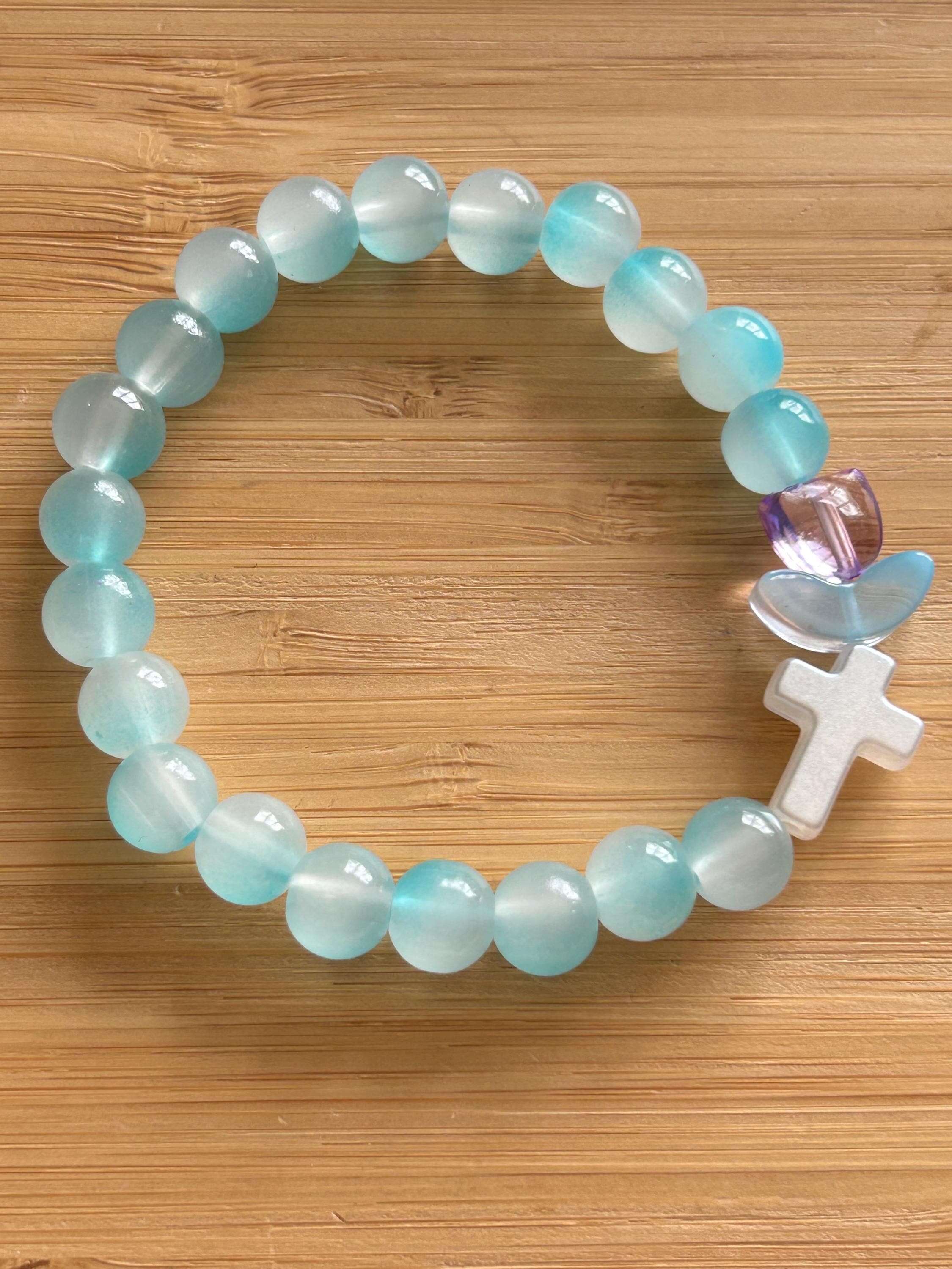 Handmade Beautiful Coquette Tulip Bead Bracelets Blue Blue Leaf Tulip