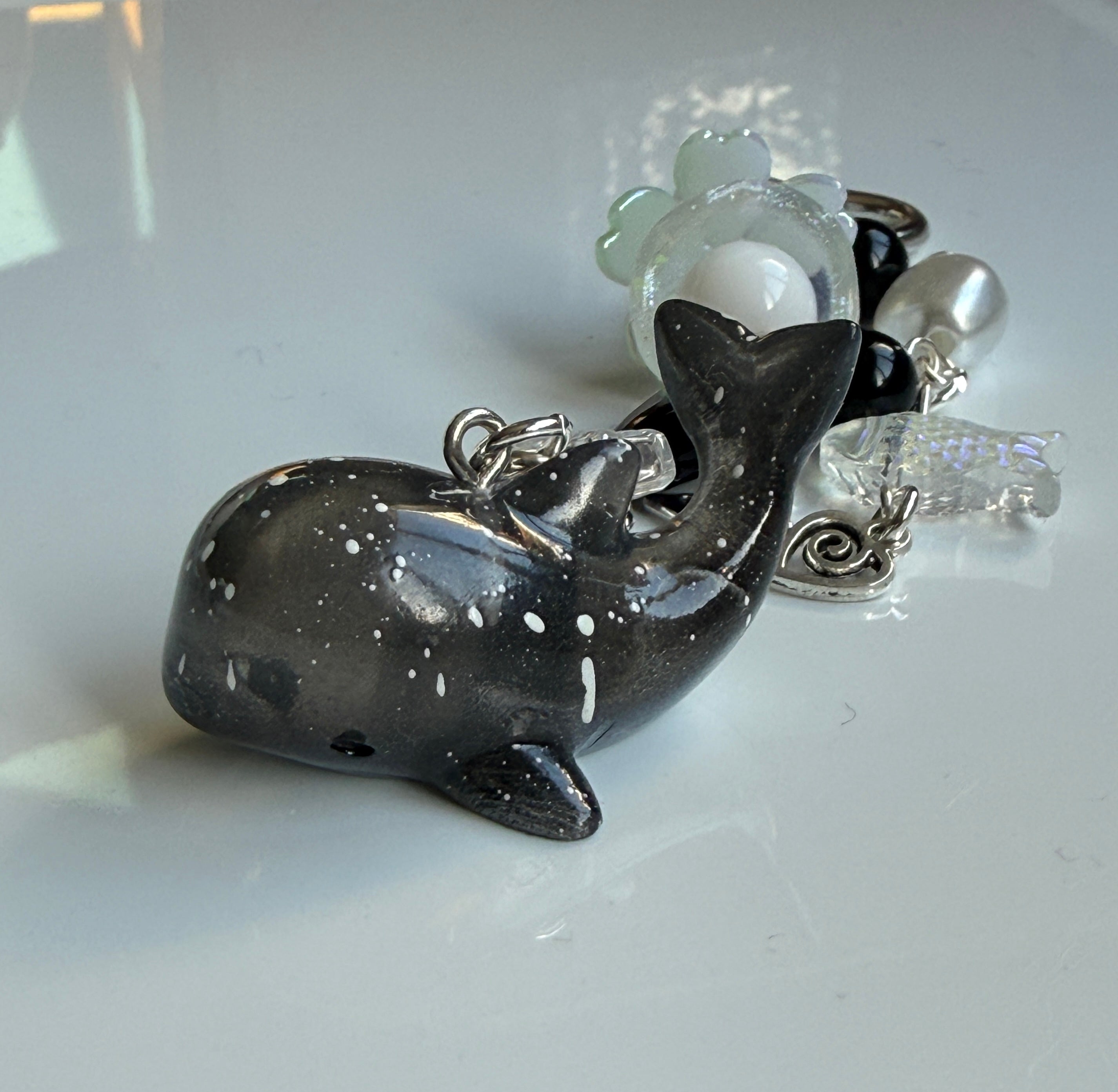 Galaxy Whale & Orca Kawaii Keychain – Cosmic Ocean Friend Bag Charm, Cute Space Whale Charm, Handmade Galaxy Sea Creature Keychain