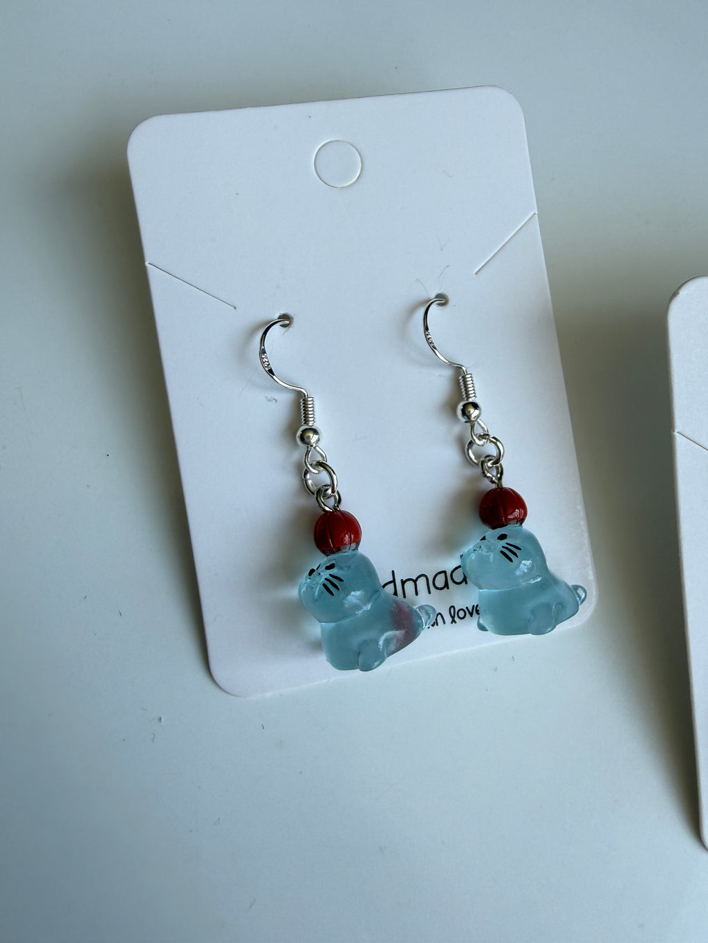 Handmade Cute Silly Seal Sterling Silver Earrings - glow in the dark