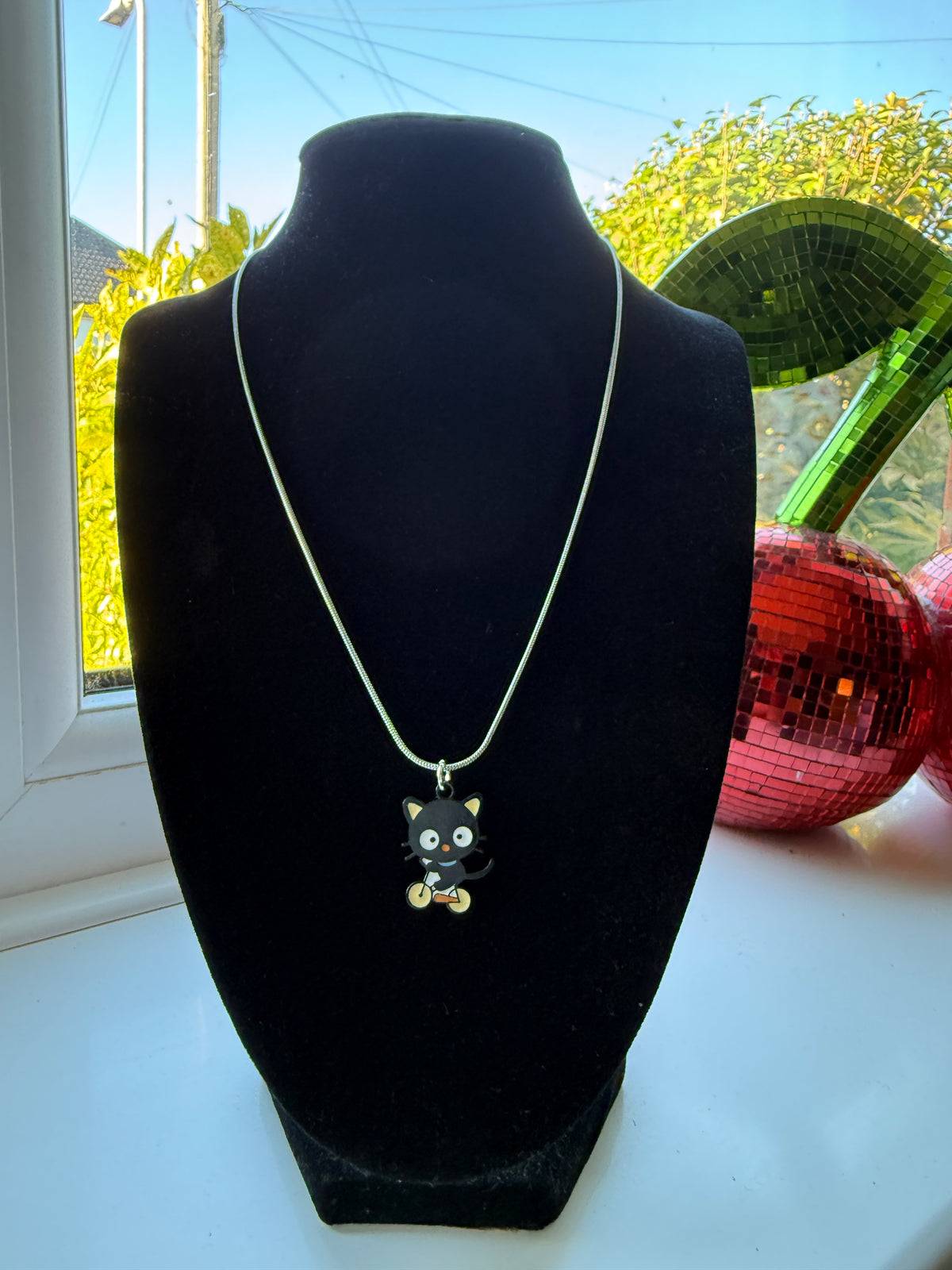 Kawaii Black Cat Charm Necklace – Stainless Steel Snake Chain