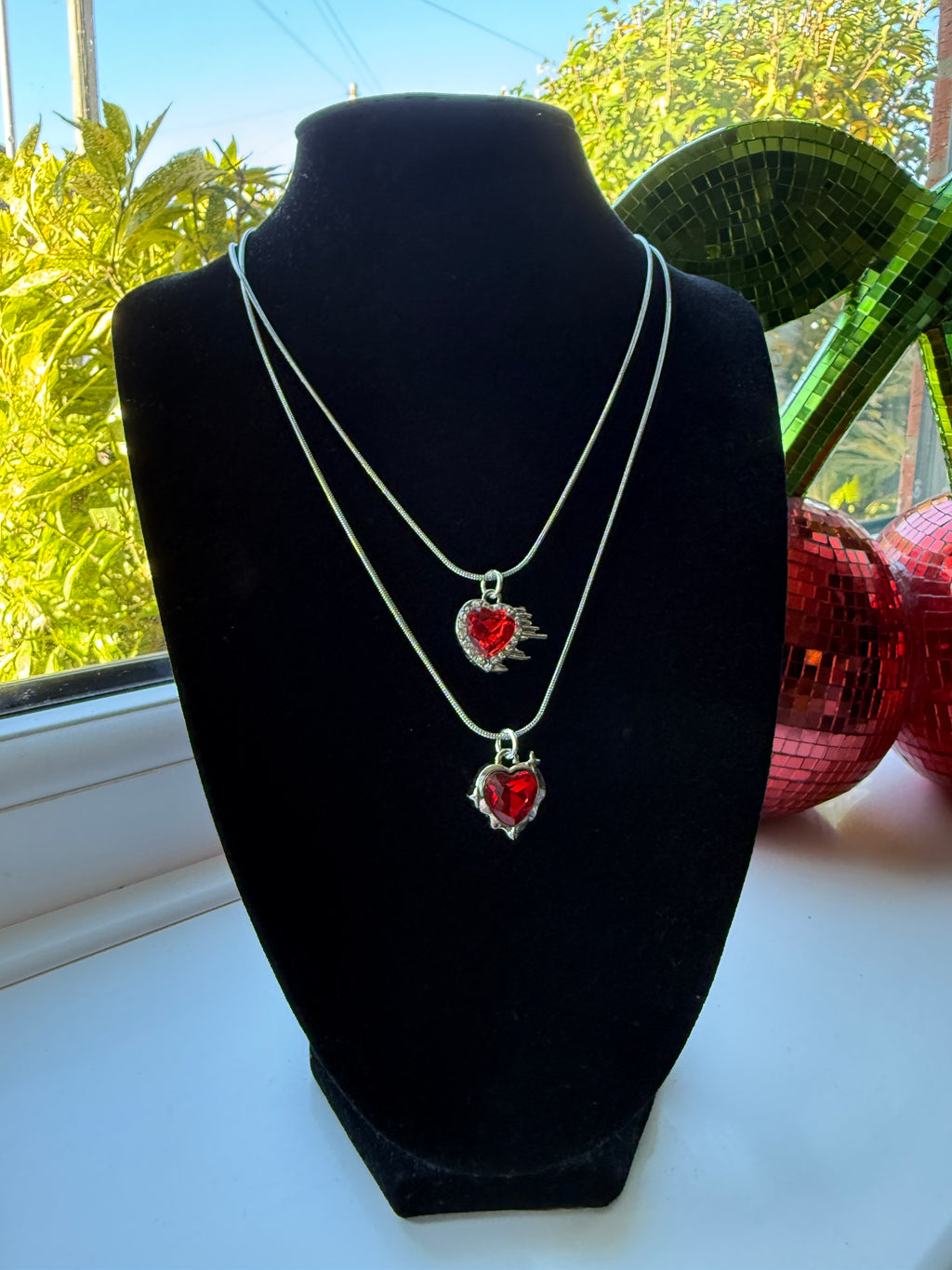 Red Crystal Heart Necklace – Stainless Steel Snake Chain